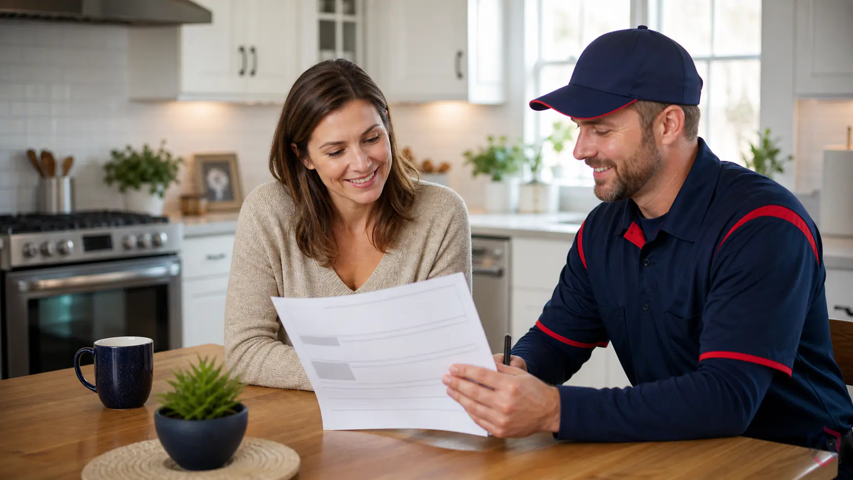 Affordable Pest Control in the Twin Cities, homeowner smiling while reviewing a clear protected by Ankora Pest Control