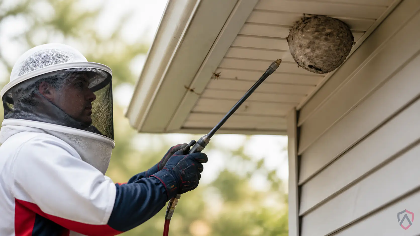 Ankora Pest Control technician performing bald faced hornet service in the Twin Cities