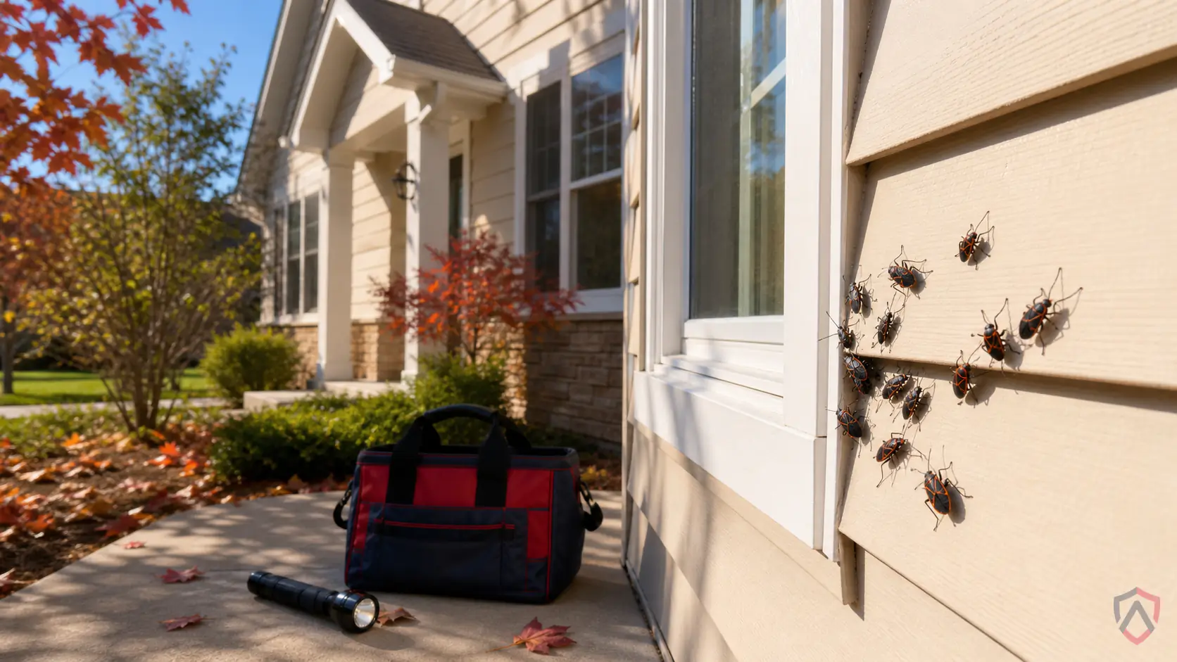 Boxelder Bug Prevention in the Twin Cities, warm south-facing house wall covered with box elder bugs in autumn protected by Ankora Pest Control