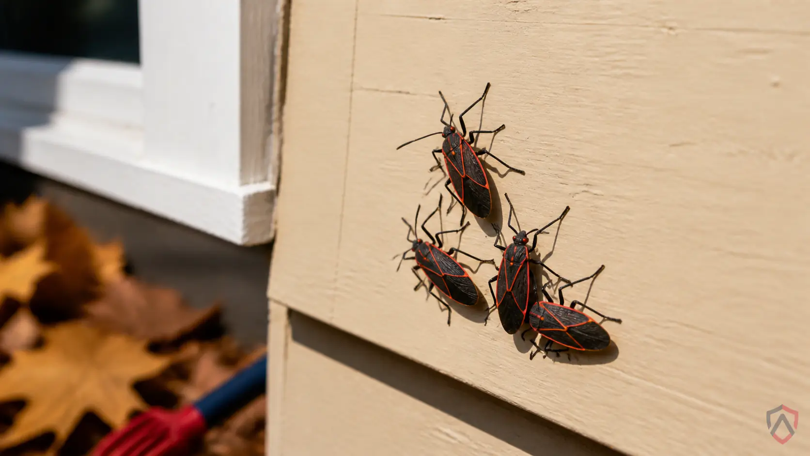 Boxelder Bug Prevention close-up, box elder bugs on siding in a Twin Cities home