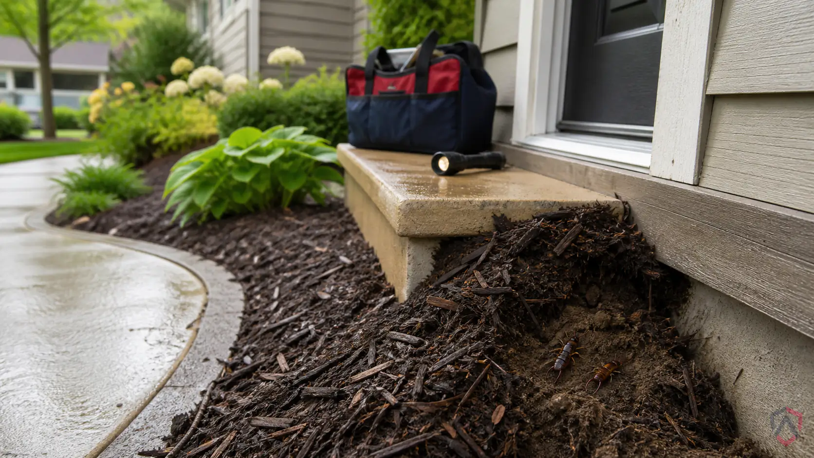 Earwigs In Mulch in the Twin Cities, damp basement floor and utility corner protected by Ankora Pest Control