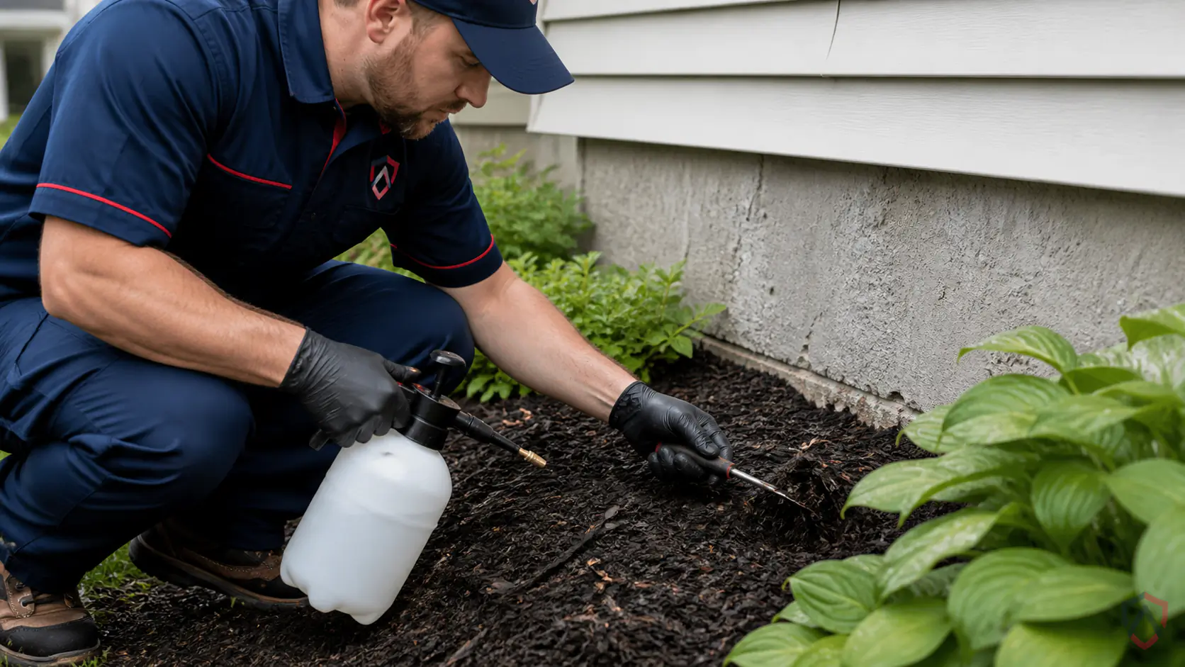 Ankora Pest Control technician performing earwigs in mulch service in the Twin Cities