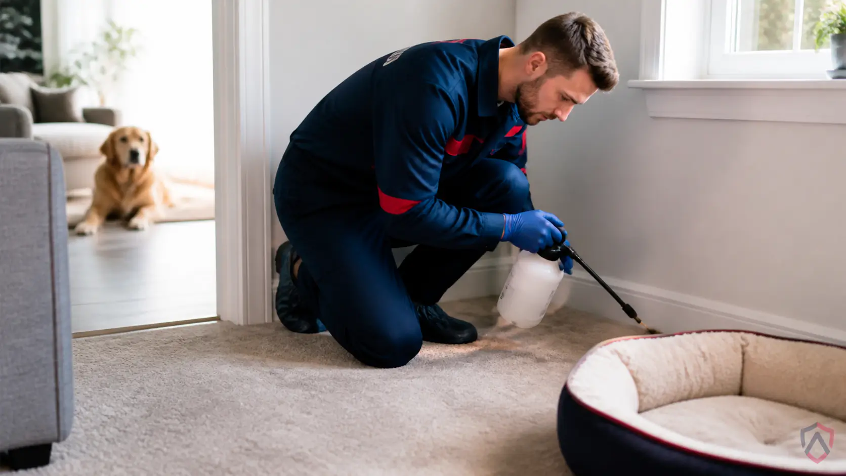 Ankora Pest Control technician performing flea treatment service in the Twin Cities