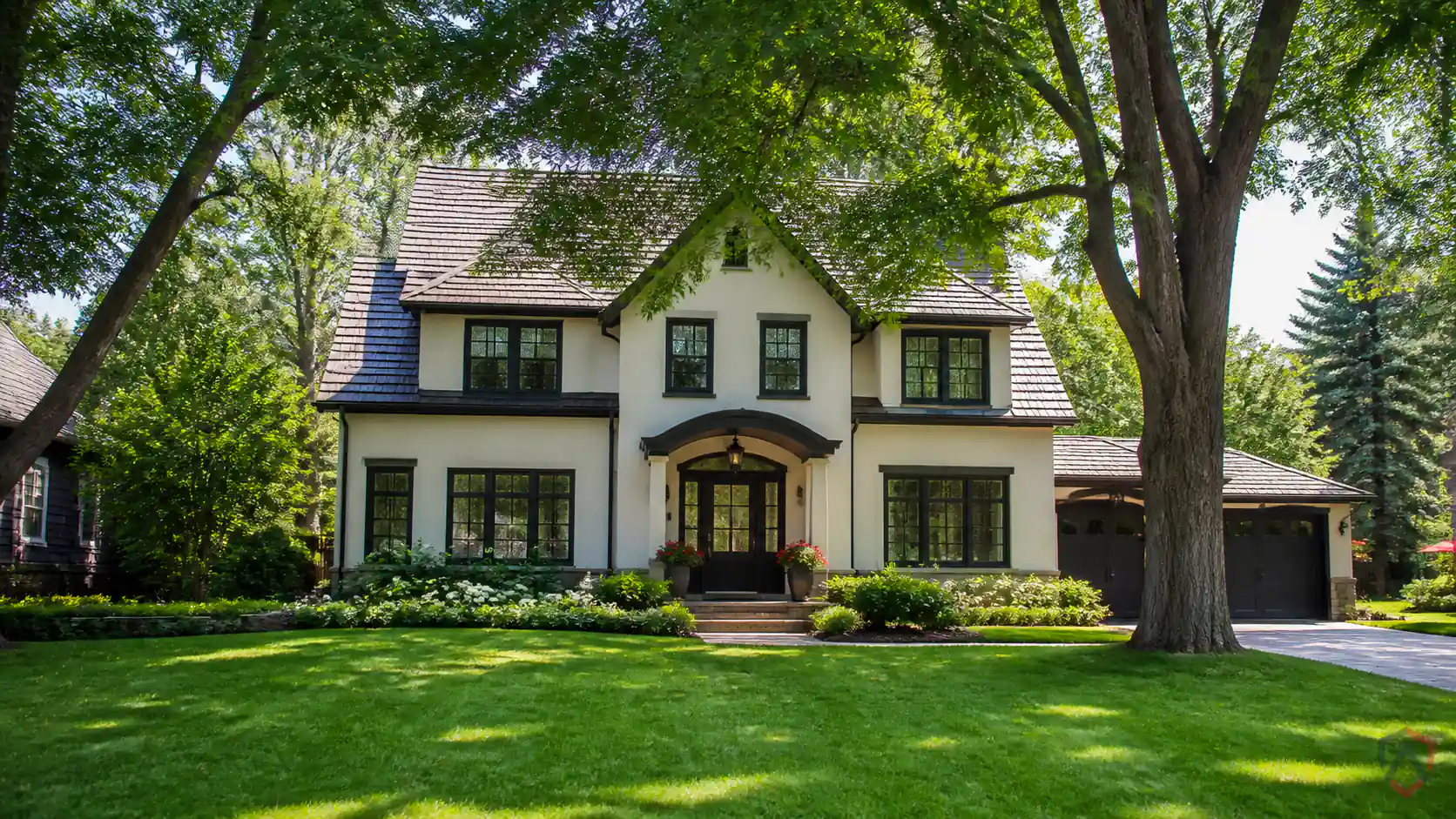 Pest Control Edina in the Twin Cities, an upscale traditional home under a mature tree canopy protected by Ankora Pest Control
