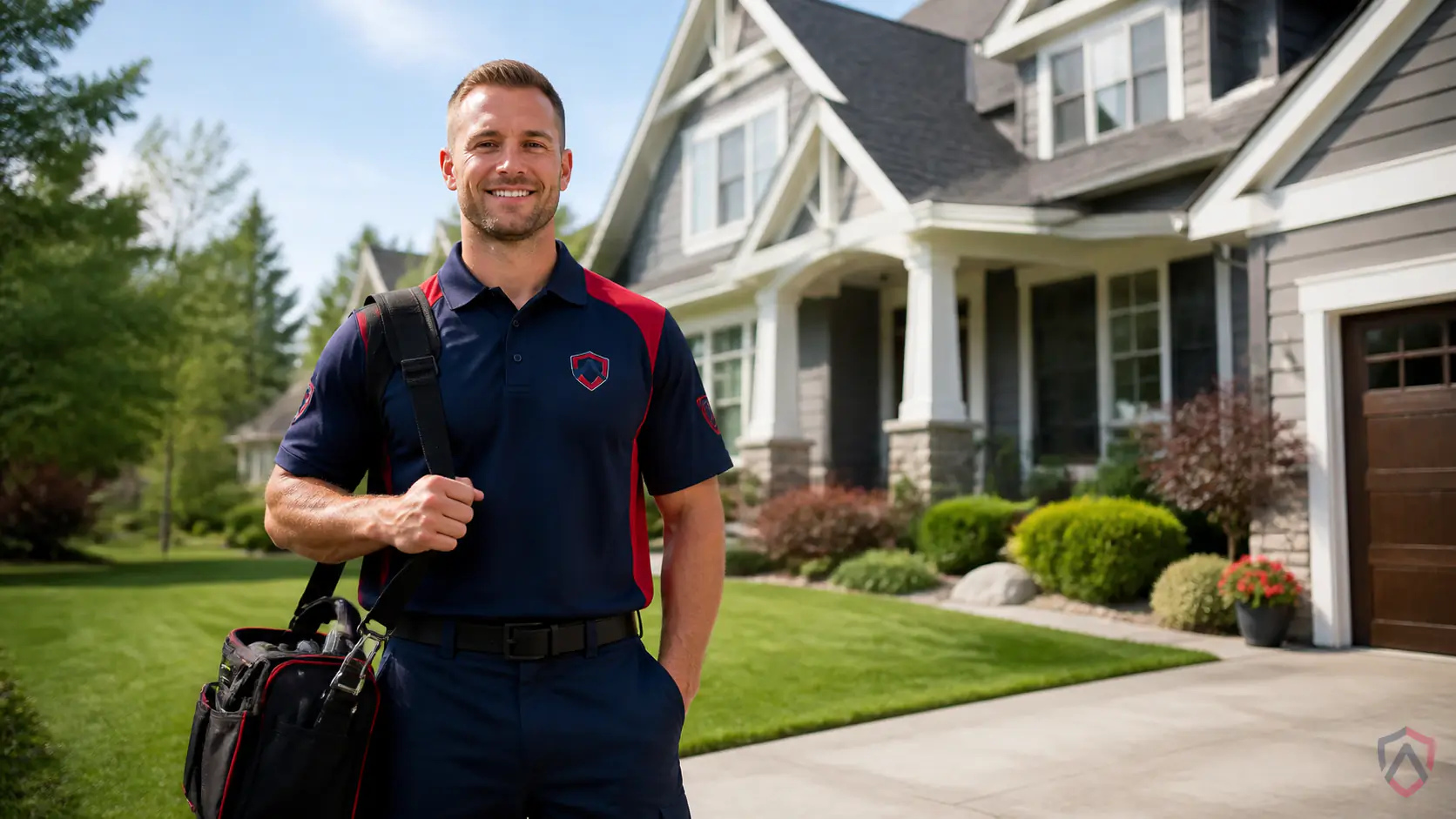 Pest Control Guarantee in the Twin Cities, confident Ankora technician standing in front of a well-protected home protected by Ankora Pest Control