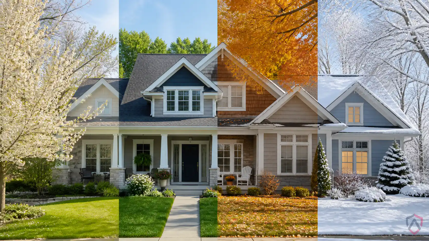 Pest Protection Plan in the Twin Cities, Minnesota home shown across four seasons on one tidy lot protected by Ankora Pest Control
