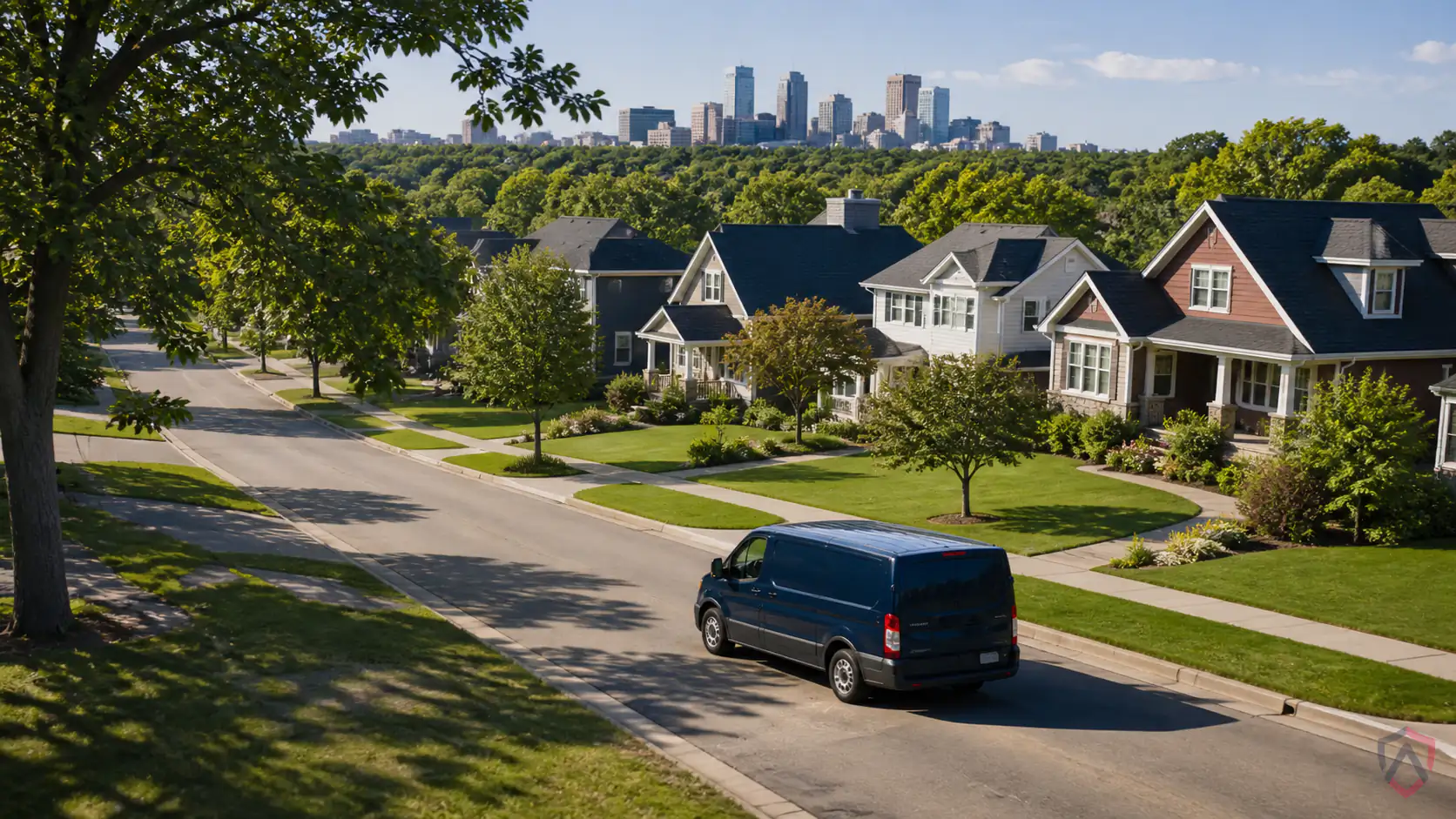 Twin Cities Service Area in the Twin Cities, scenic Twin Cities suburban neighborhood aerial-ish street view with mature trees protected by Ankora Pest Control