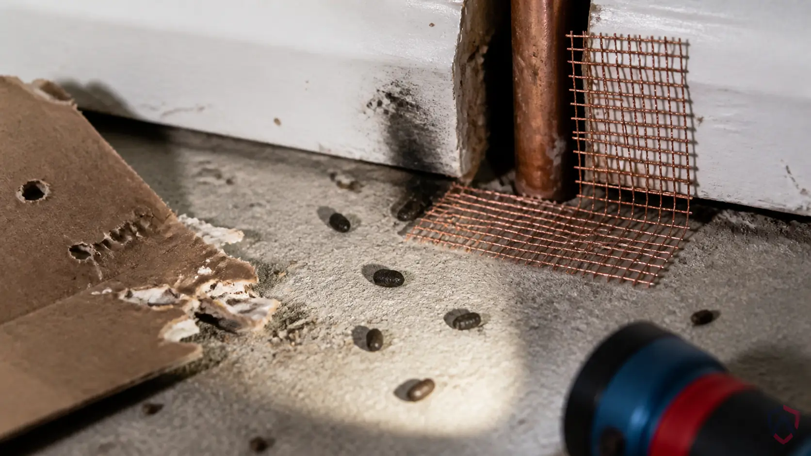 Signs Of Rodent close-up, a house mouse at an entry gap in a Twin Cities home