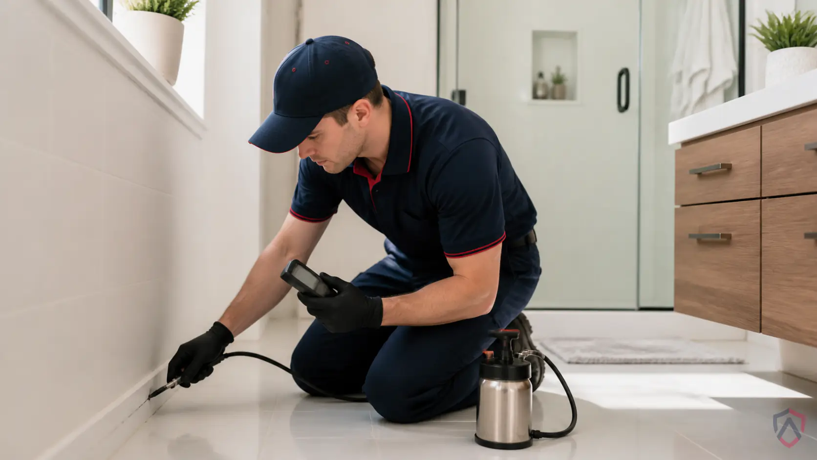 Ankora Pest Control technician performing silverfish in bathroom service in the Twin Cities