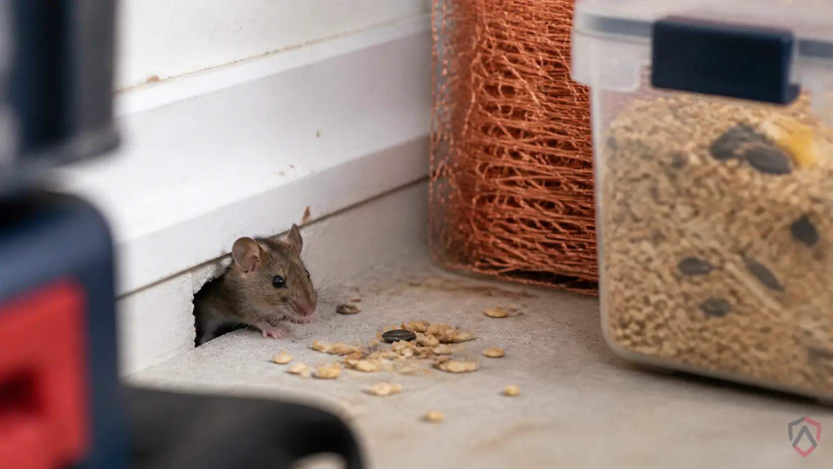 Attracts Mice close-up, a house mouse at an entry gap in a Twin Cities home