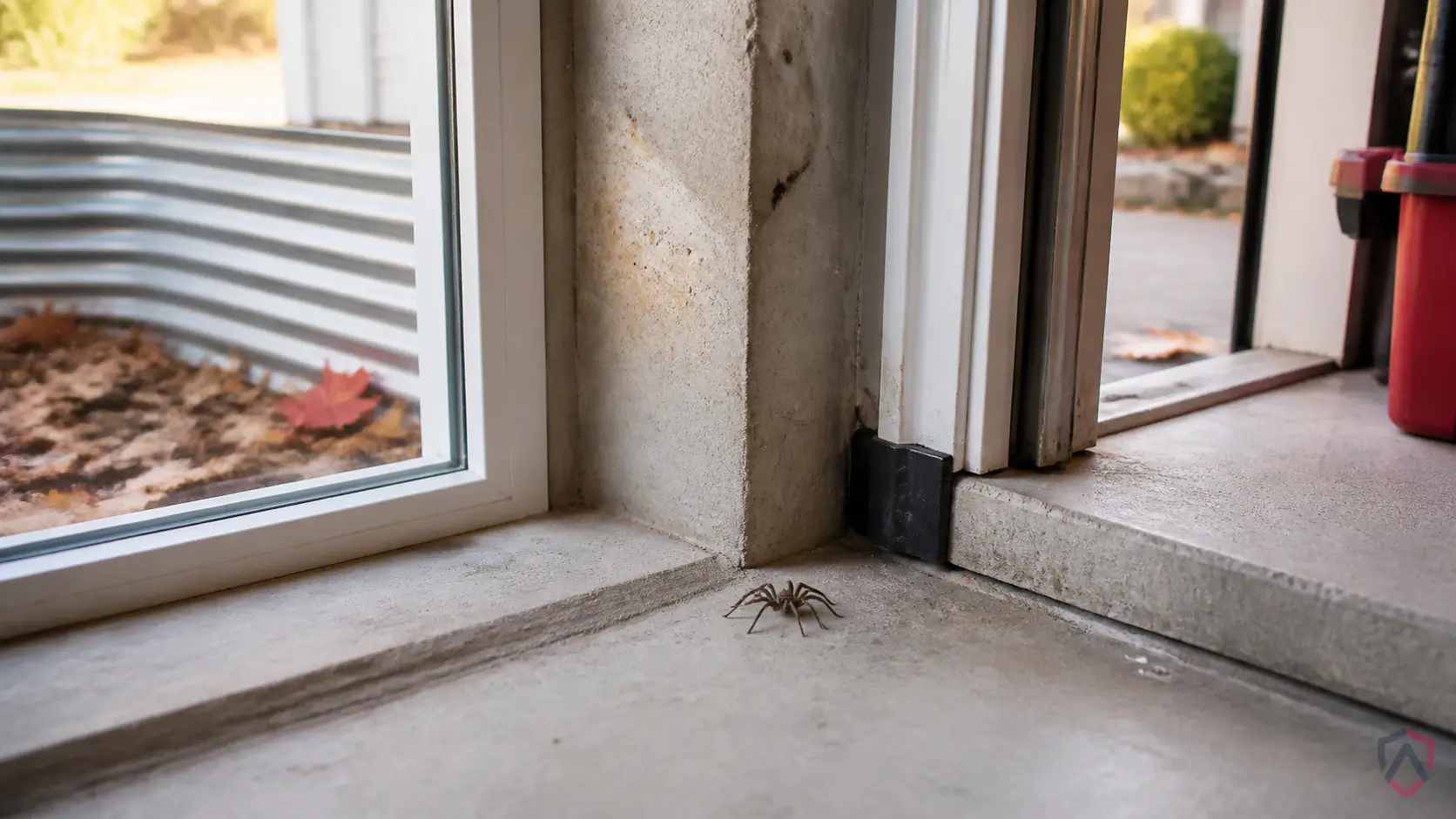 Wolf Spiders in the Twin Cities, basement window well and ceiling corner with faint webbing protected by Ankora Pest Control