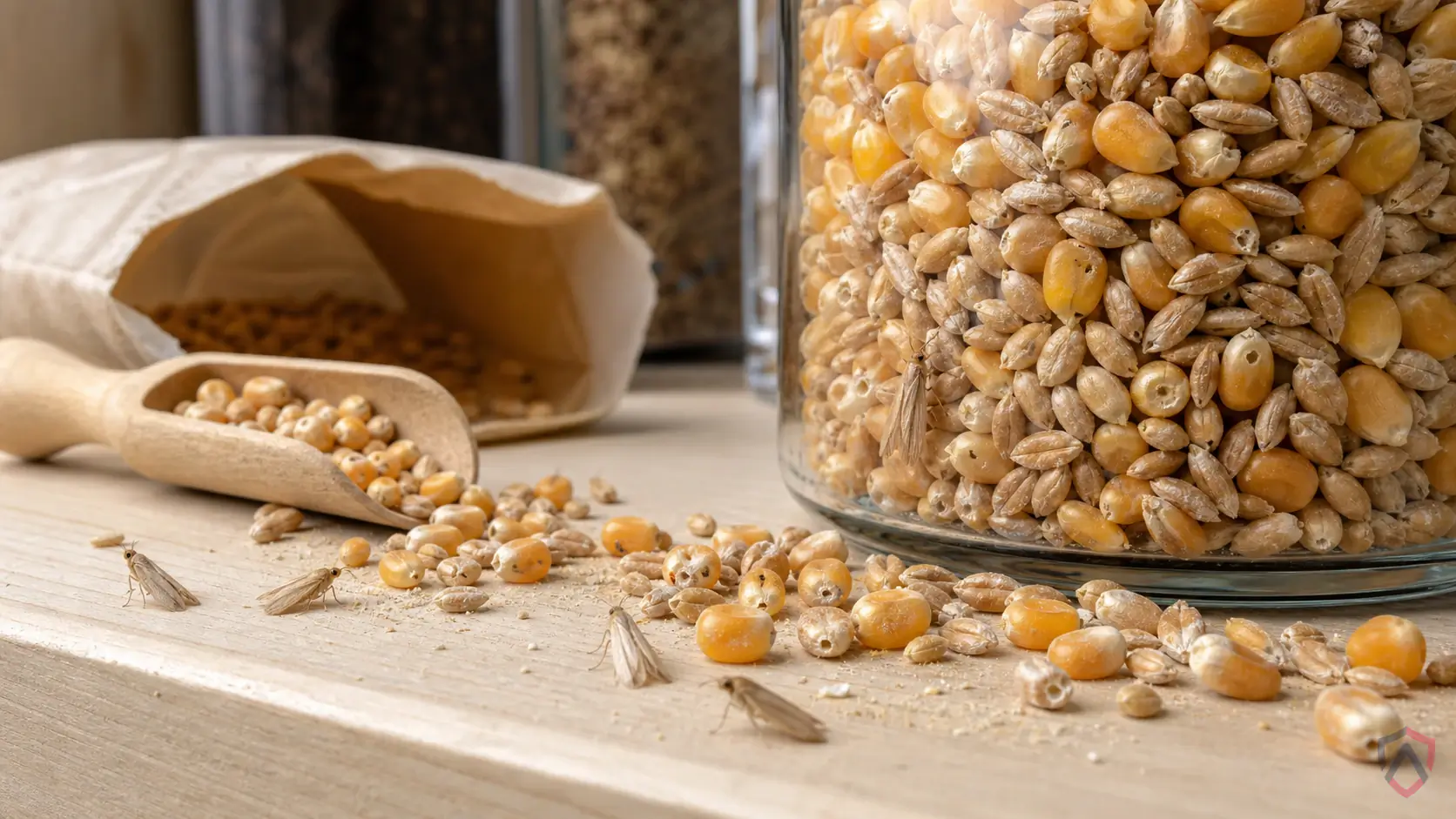 Angoumois Grain Moths activity in pantries, dry pet food, cereal, flour, rice, spices, birdseed, warehouses, and restaurant storage in Minnesota