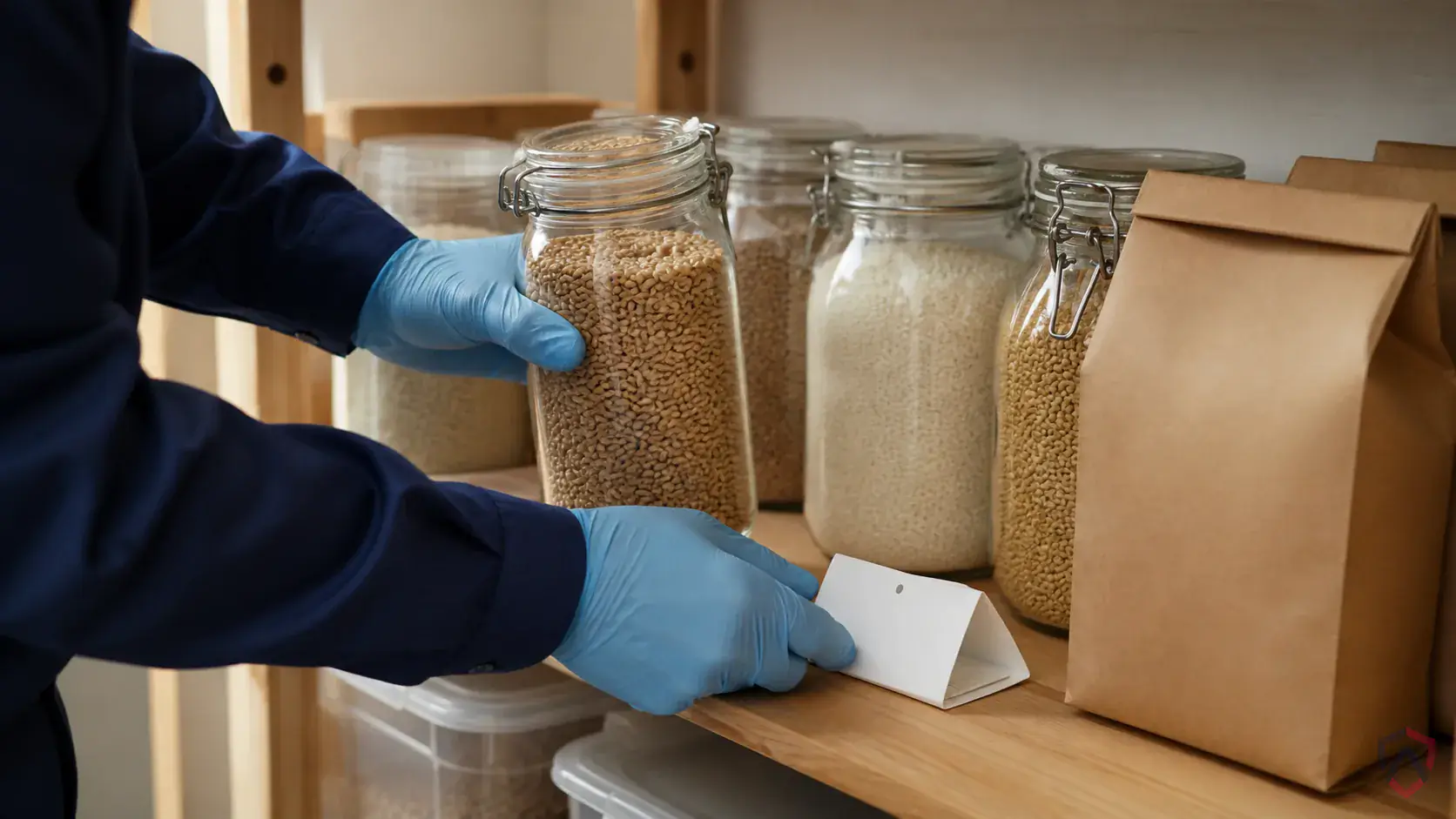 Inspection of dry goods, shelving cracks, storage rooms, discarded packaging, and product spill zones during a suspected Angoumois Grain Moths issue