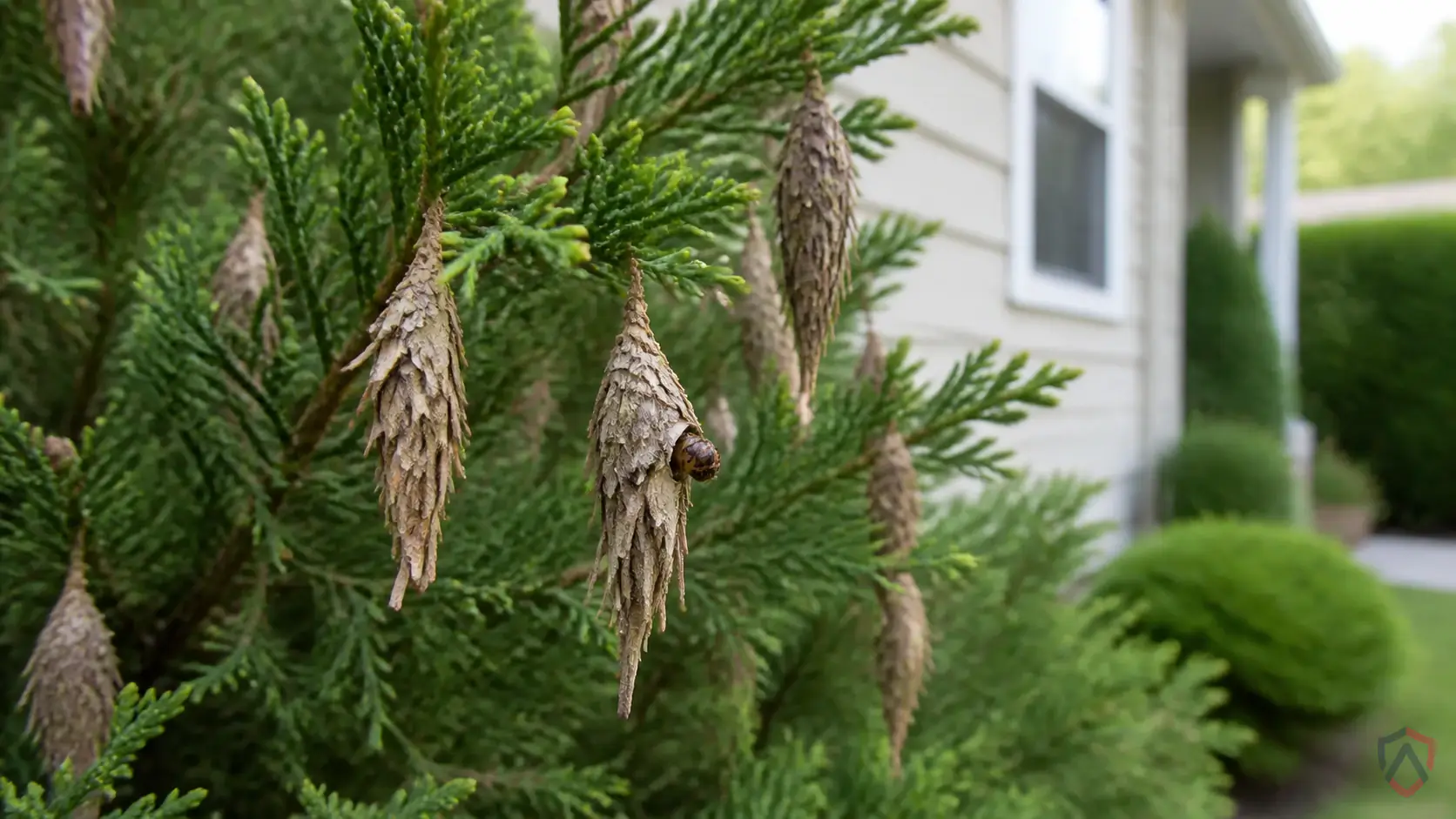 Bagworms activity in lawns, shrubs, trees, garden beds, houseplants, mulch, turf edges, and landscape plantings in Minnesota