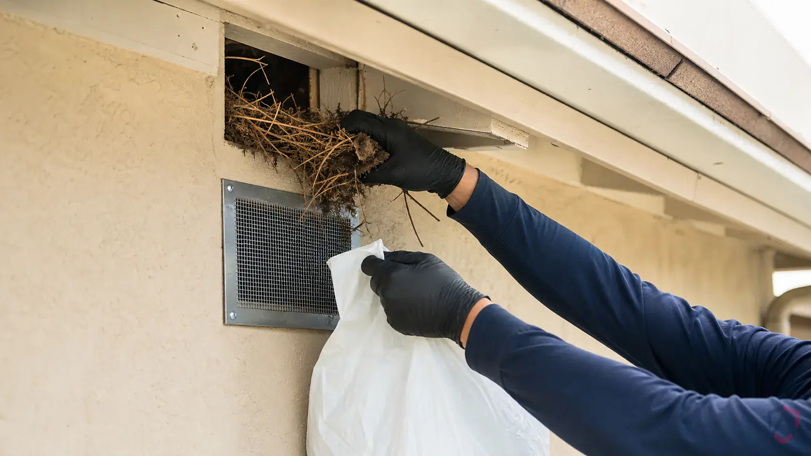 Inspection of host pathways, pet resting zones, nesting materials, exterior edges, and indoor resting areas during a suspected Bird Mites issue