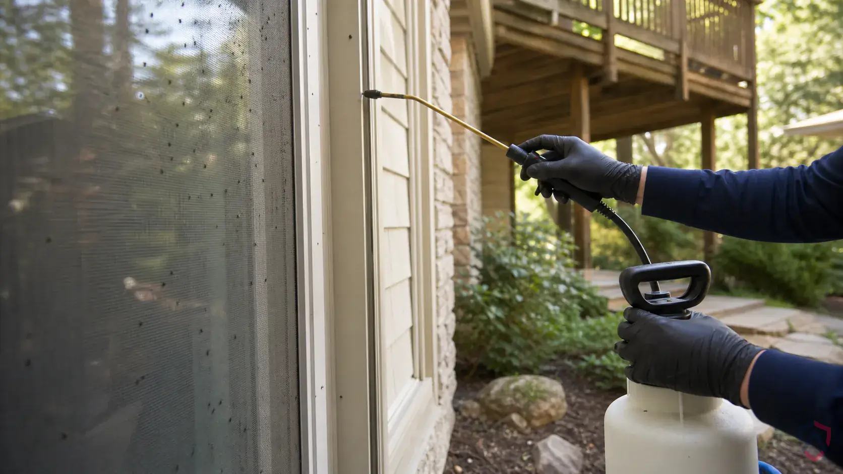 Inspection of moist organic buildup, drains, trash handling areas, window lines, and exterior entry points during a suspected Black Flies issue