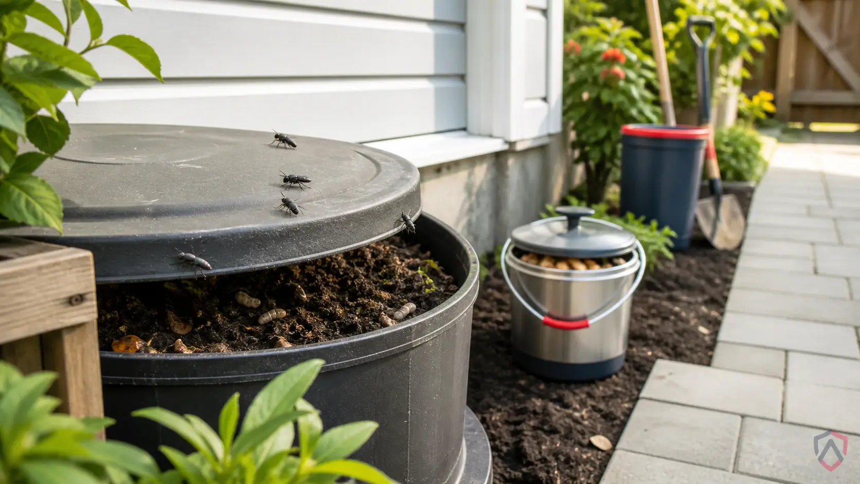 Black Soldier Flies activity in drains, trash areas, compost, damp mops, houseplants, floor sinks, fruit bowls, and exterior doors in Minnesota