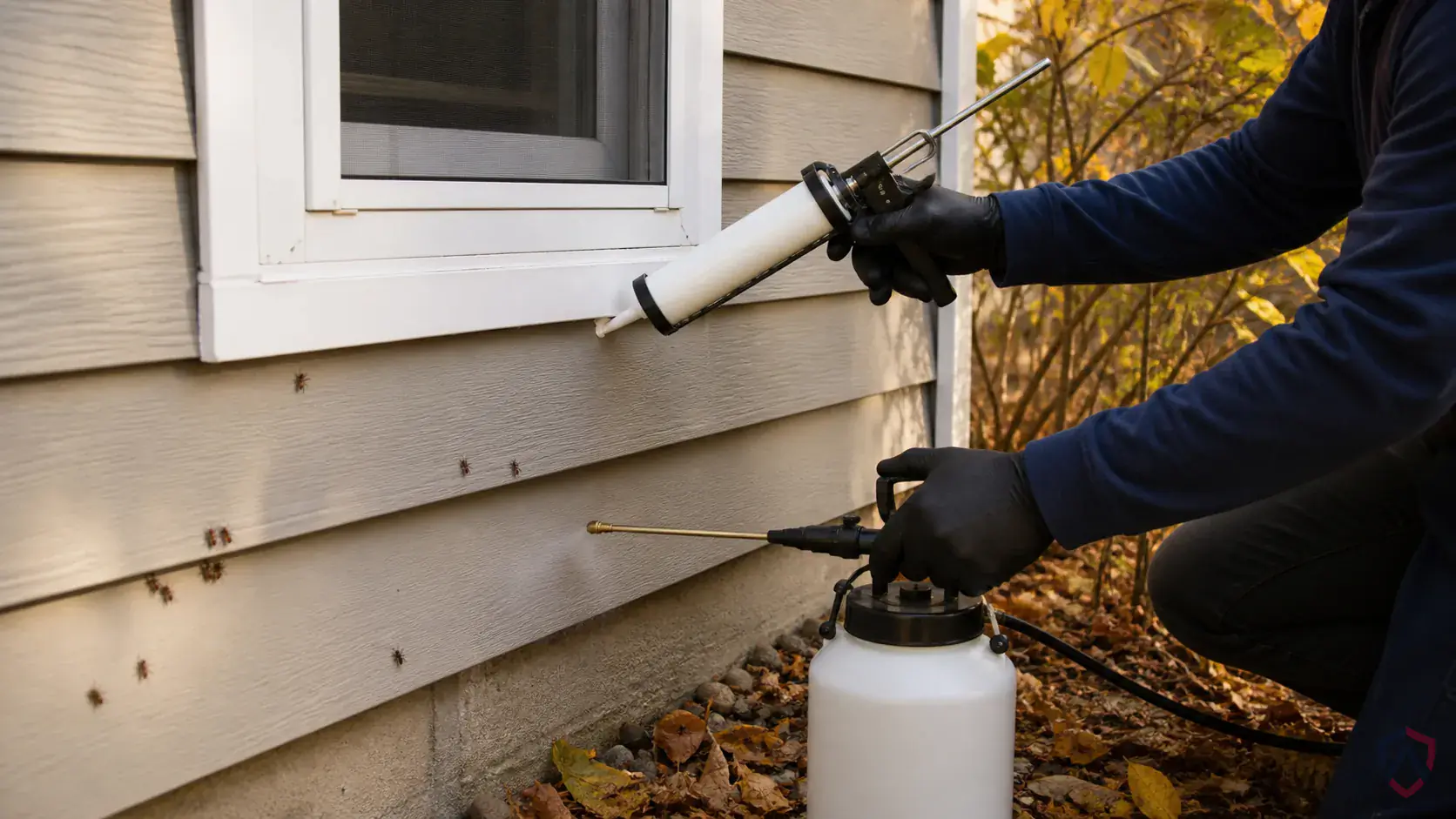 Inspection of perimeter gaps, siding transitions, window frames, doors, soffits, and overwintering entry points during a suspected Boxelder Bugs issue