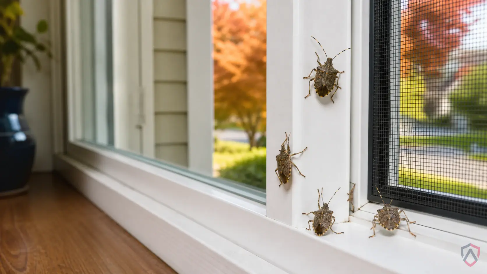 Brown Marmorated Stink Bugs activity in garages, kitchens, crawl spaces, attics, sheds, turf, mulch beds, foundations, and utility penetrations in Minnesota