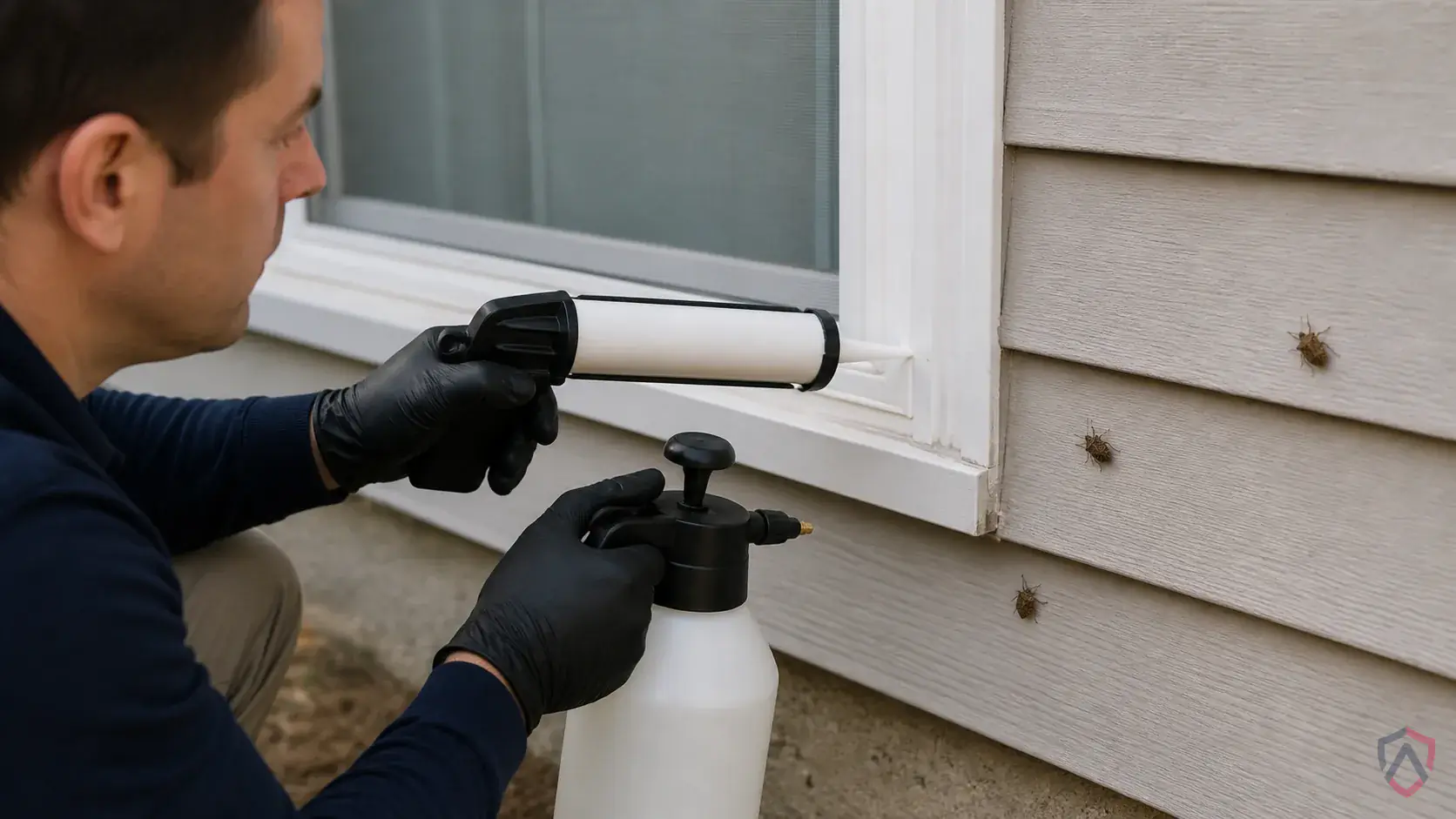 Inspection of droppings, gnaw marks, runways, burrows, utility gaps, garage corners, and foundation openings during a suspected Brown Marmorated Stink Bugs issue