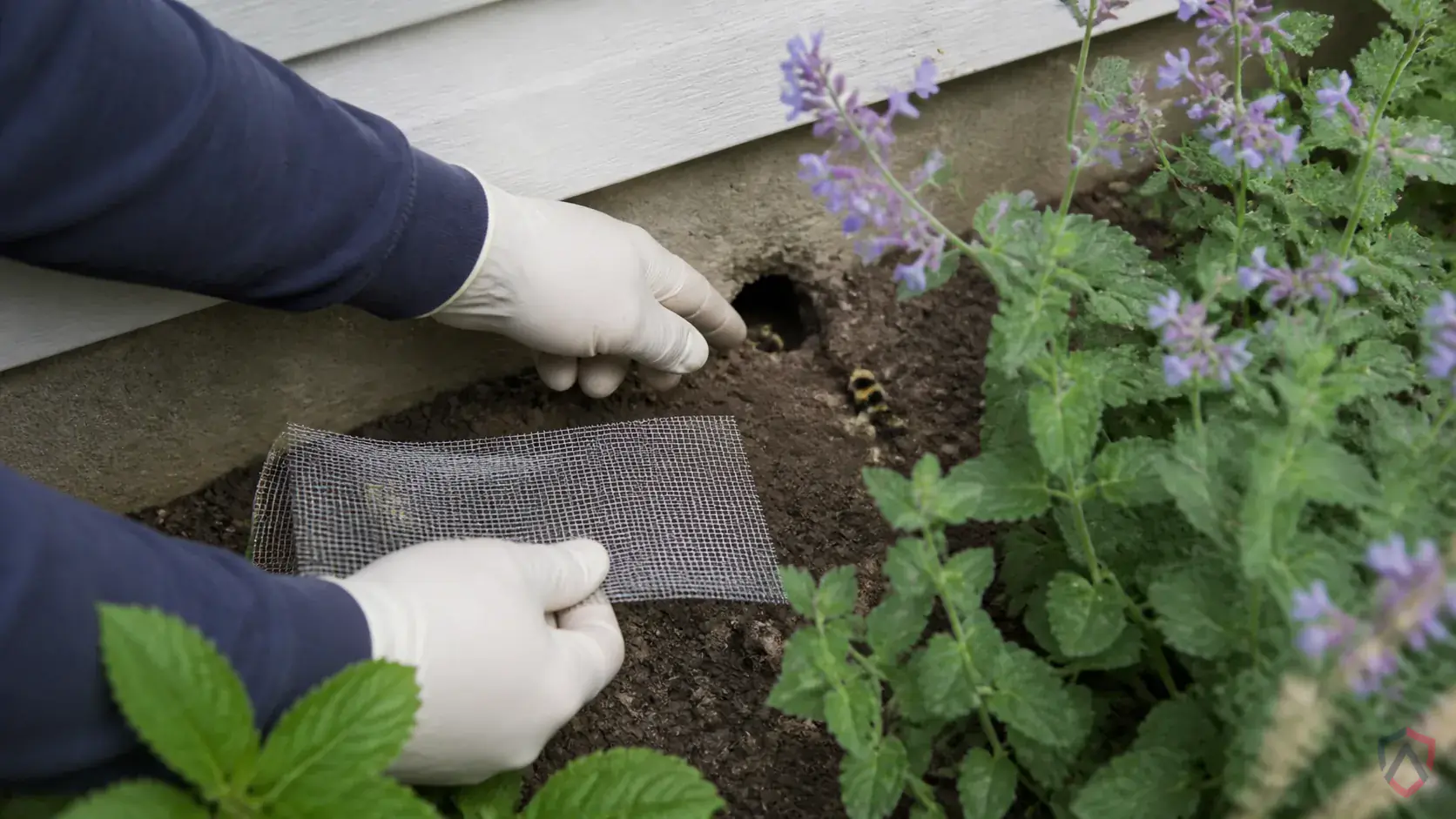 Inspection of nest entrances, eaves, soffits, shrubs, wall gaps, and high-traffic outdoor areas during a suspected Bumble Bees issue