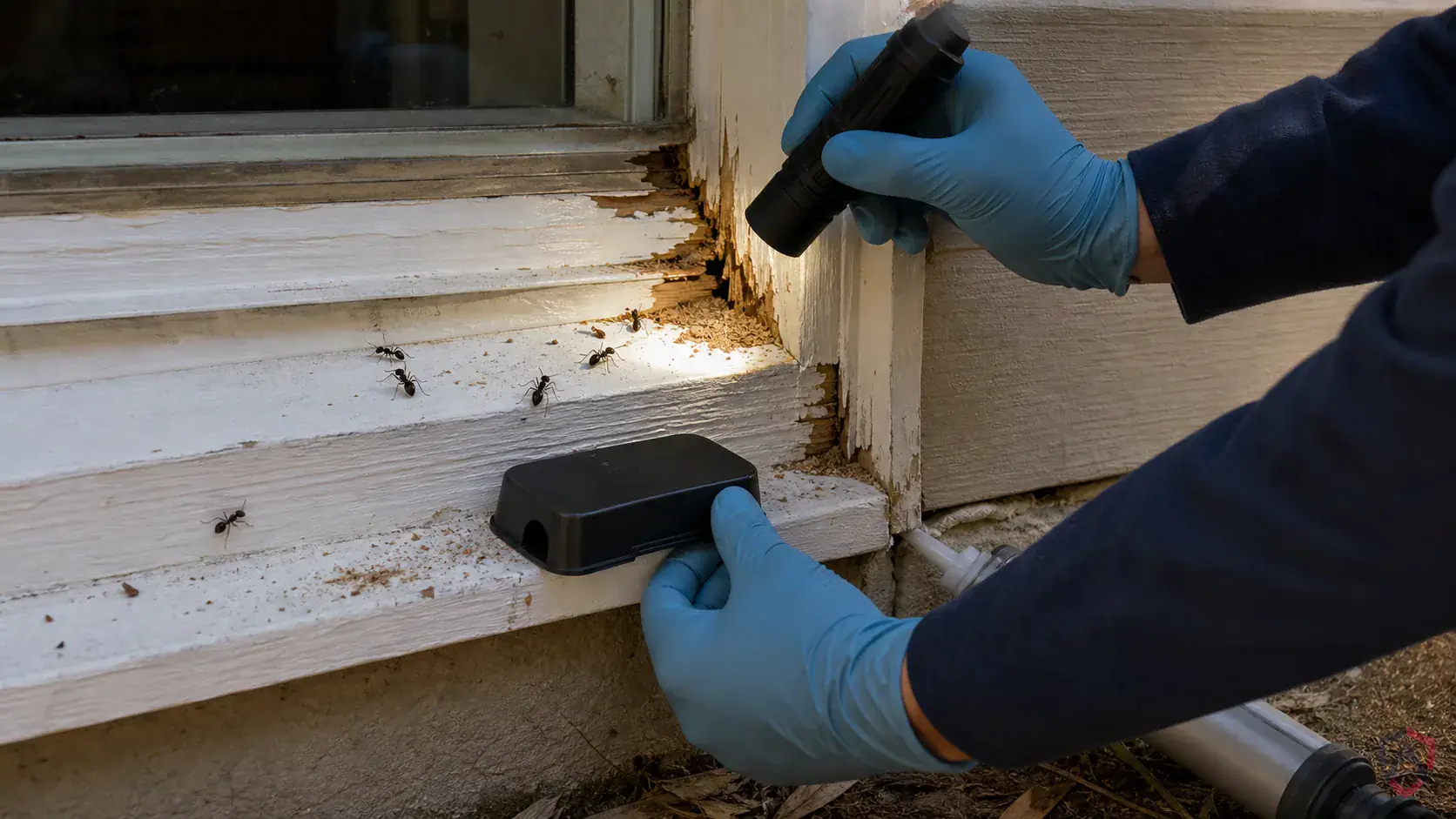 Inspection of trails, entry points, moisture lines, and exterior nesting areas during a suspected Carpenter Ants issue