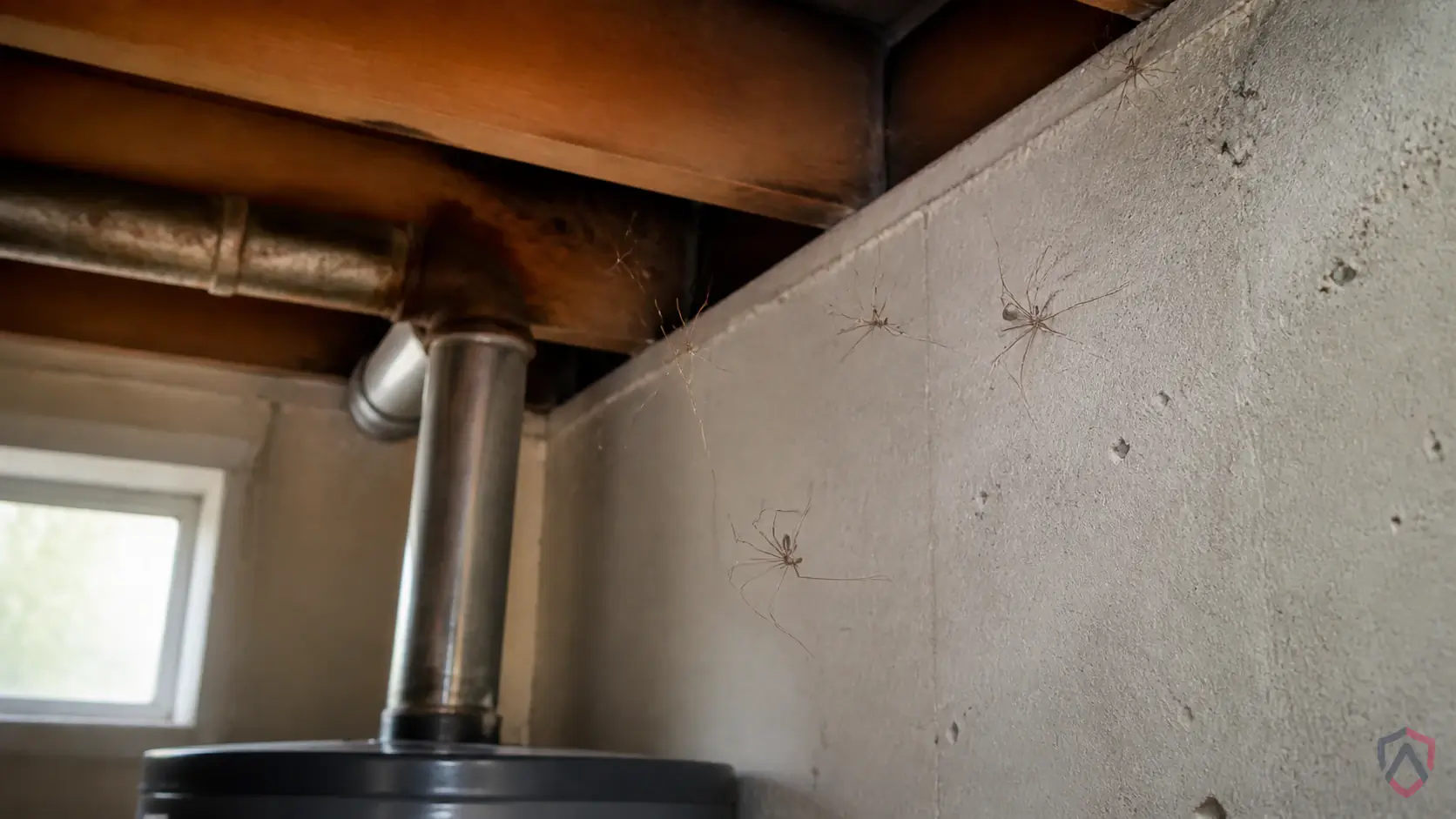 Cellar Spiders activity in basements, garages, storage corners, exterior lights, siding, window wells, and quiet cluttered areas in Minnesota