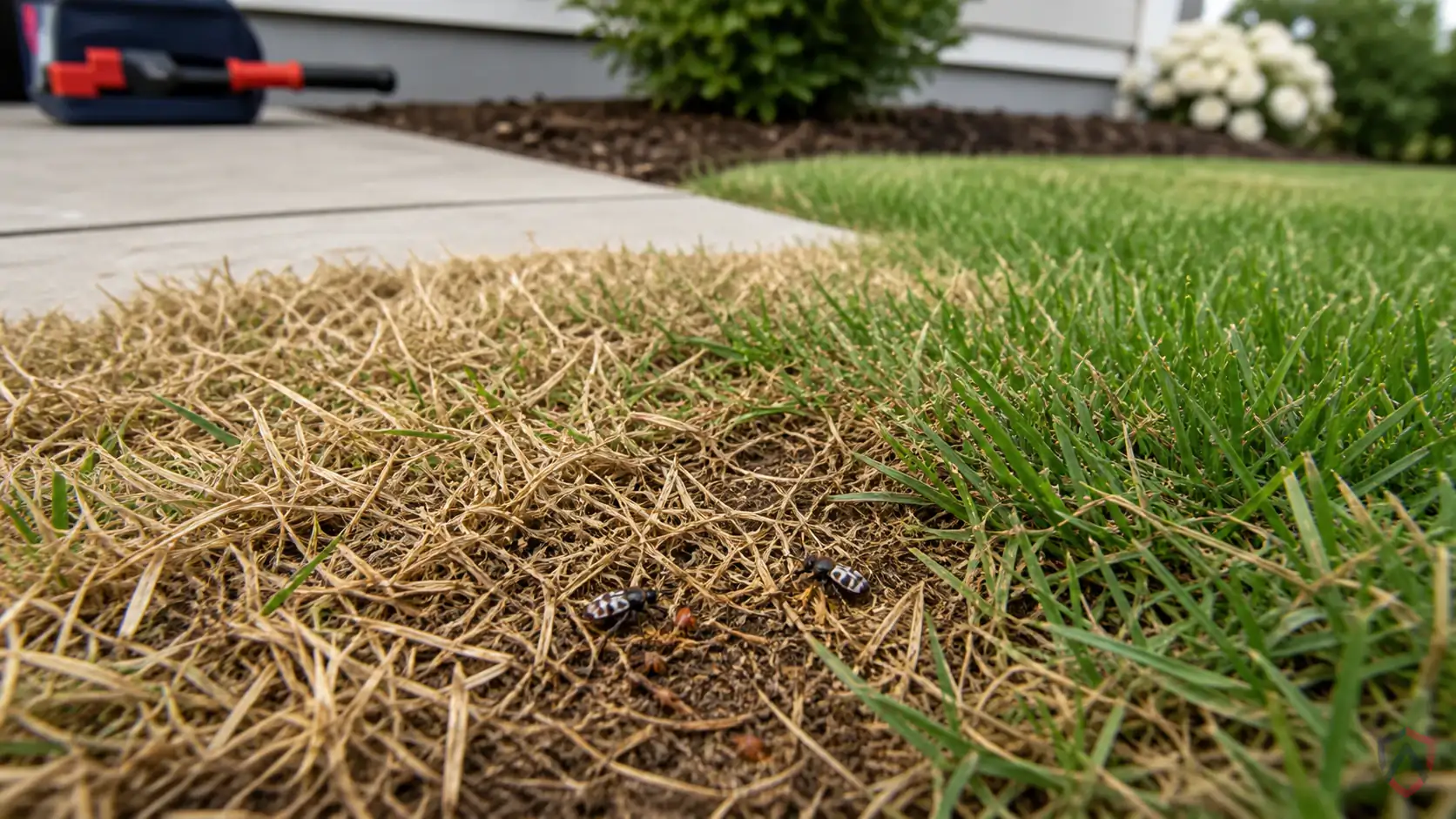 Chinch Bugs activity in lawns, shrubs, trees, garden beds, houseplants, mulch, turf edges, and landscape plantings in Minnesota