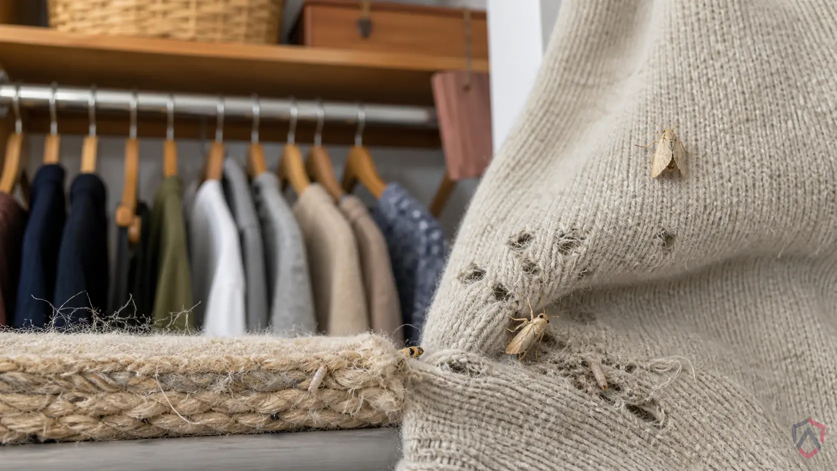 Clothes Moths activity in closets, wool rugs, stored clothing, taxidermy, pet bedding, vents, lint buildup, and attic storage in Minnesota