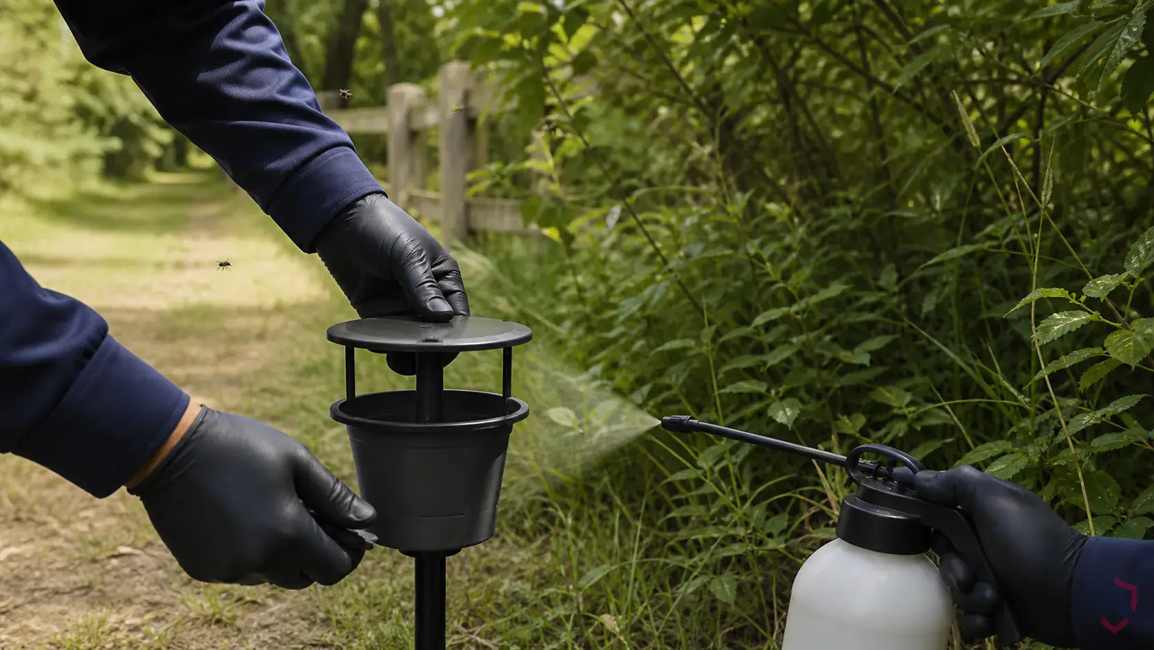 Inspection of moist organic buildup, drains, trash handling areas, window lines, and exterior entry points during a suspected Deer Flies issue