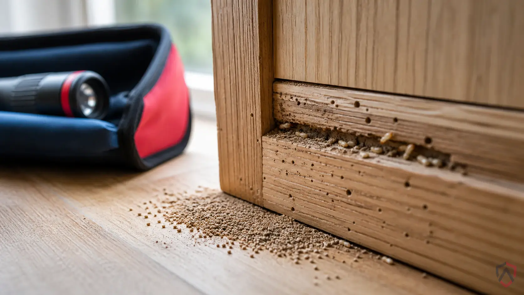 Drywood Termites activity in wood trim, sill plates, crawl spaces, basements, deck connections, window frames, and damp framing in Minnesota