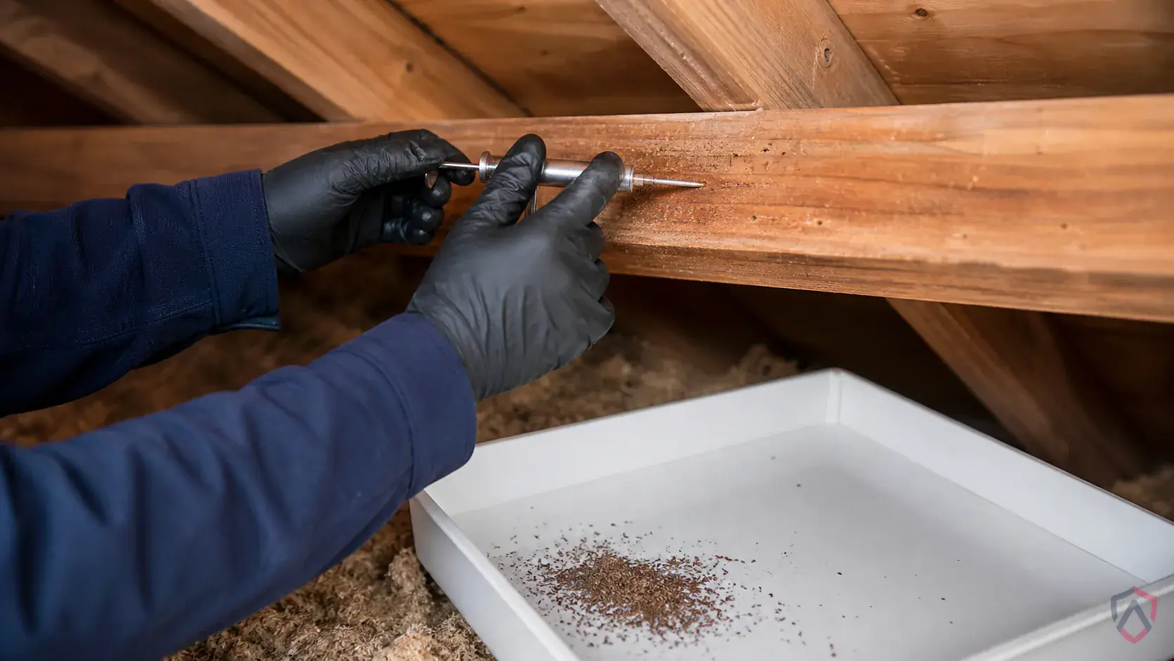 Inspection of wood-to-soil contact, moisture-damaged wood, wall voids, foundation edges, and entry galleries during a suspected Drywood Termites issue