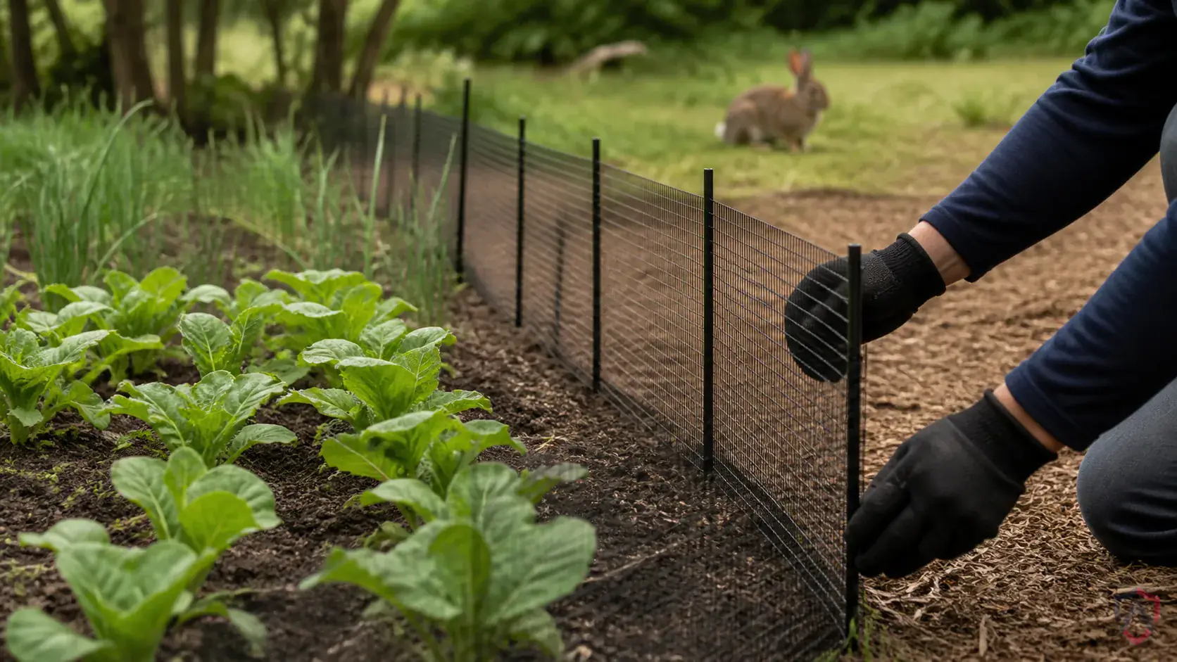 Inspection of browse damage, droppings, shallow nests, fence gaps, and landscape cover during a suspected Eastern Cottontail Rabbits issue