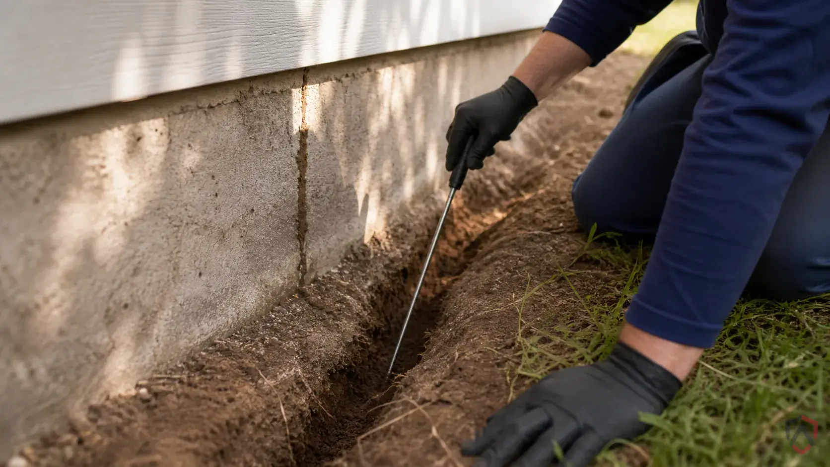 Inspection of wood-to-soil contact, moisture-damaged wood, wall voids, foundation edges, and entry galleries during a suspected Eastern Subterranean Termites issue