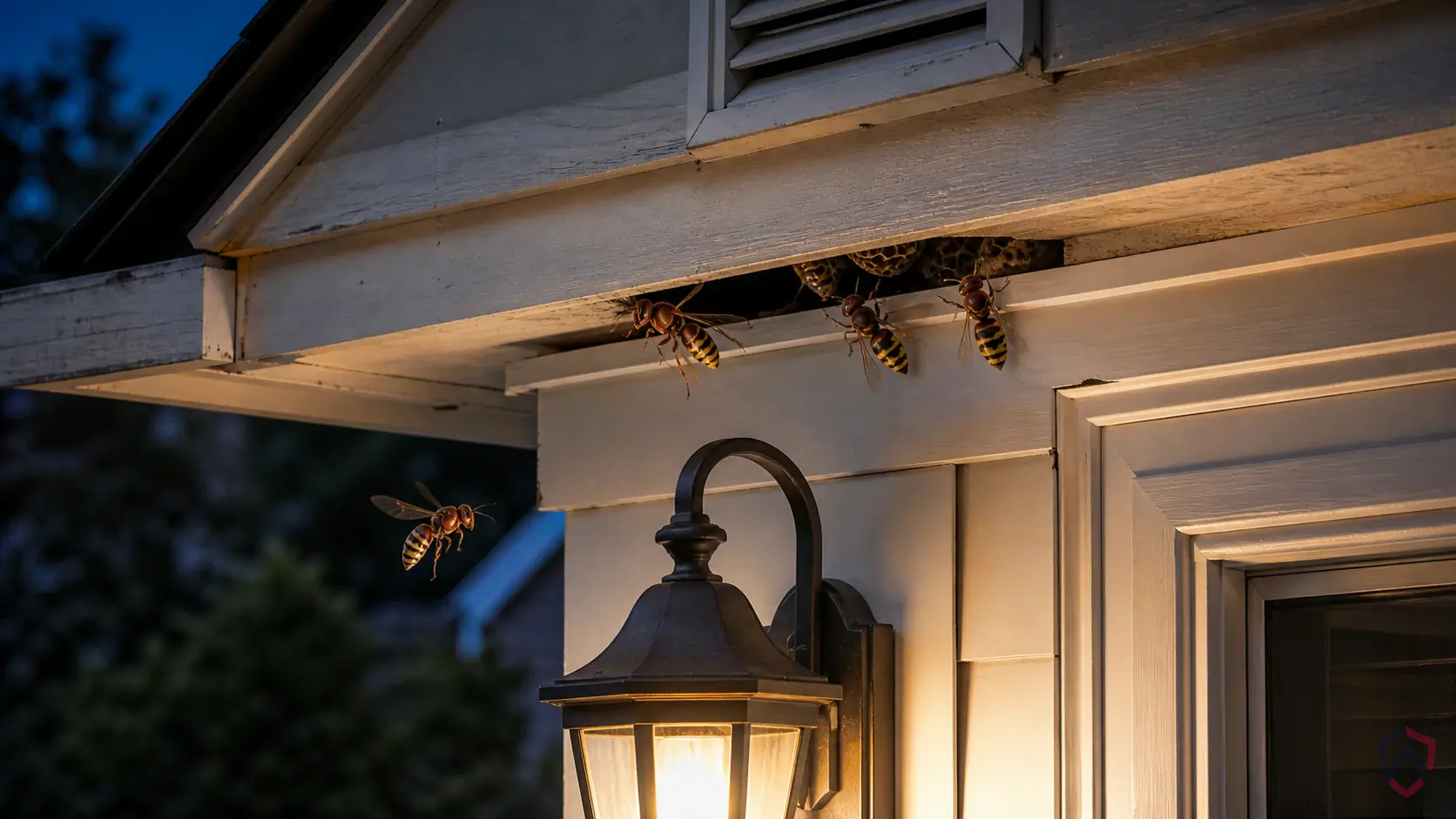 European Hornets activity in eaves, soffits, decks, wall voids, shrubs, ground holes, play areas, and trash or food… in Minnesota