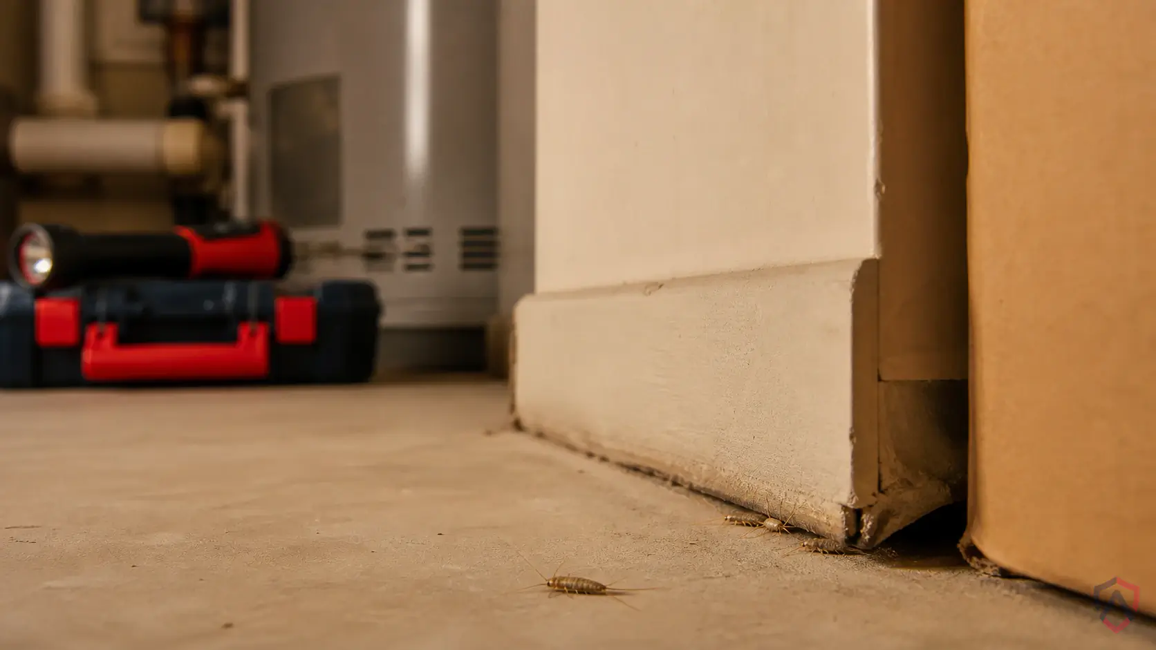 Firebrats activity in garages, kitchens, crawl spaces, attics, sheds, turf, mulch beds, foundations, and utility penetrations in Minnesota