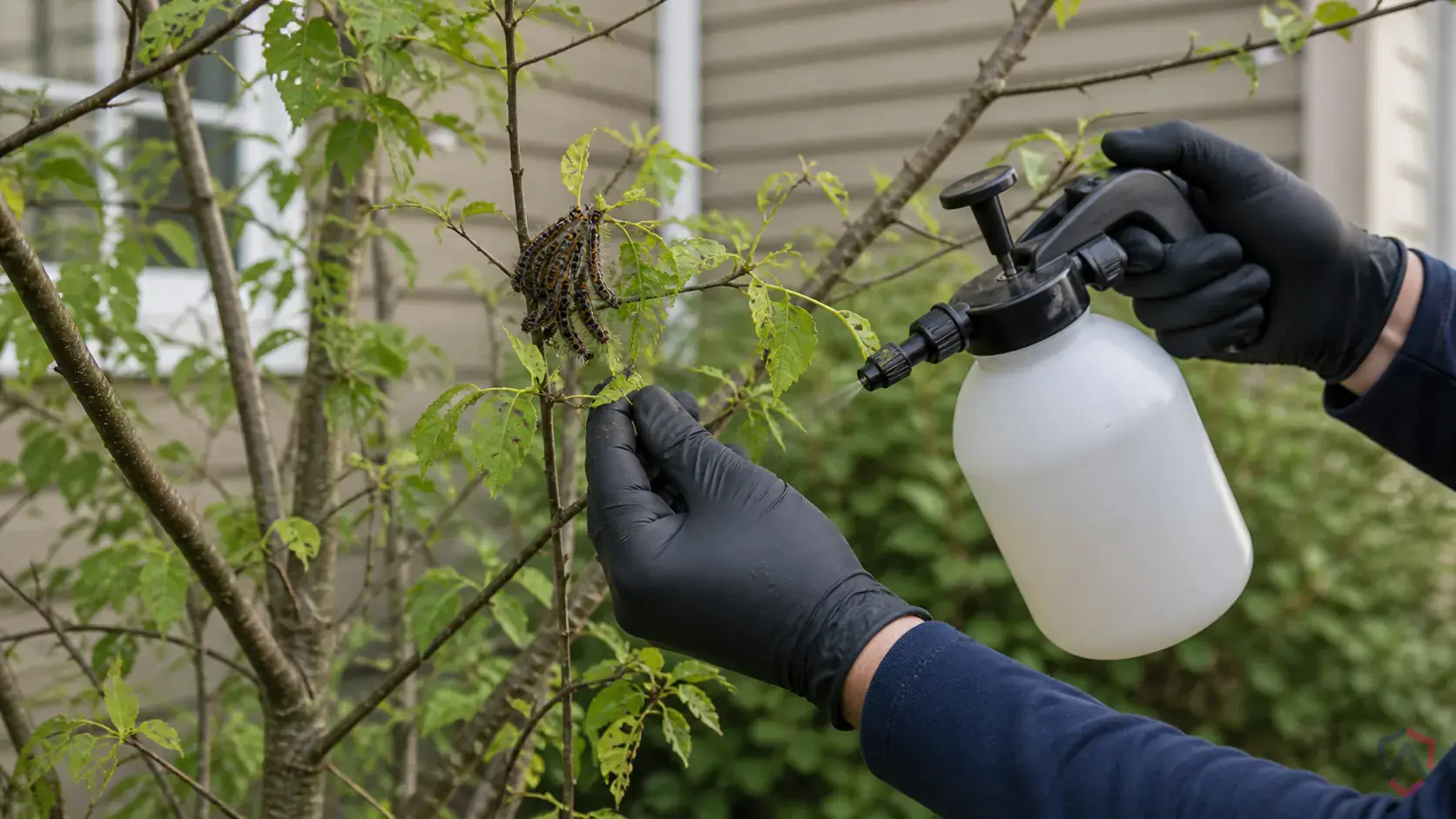 Inspection of affected plants, leaf undersides, turf edges, mulch beds, trunks, and nearby harborage during a suspected Forest Tent Caterpillars issue