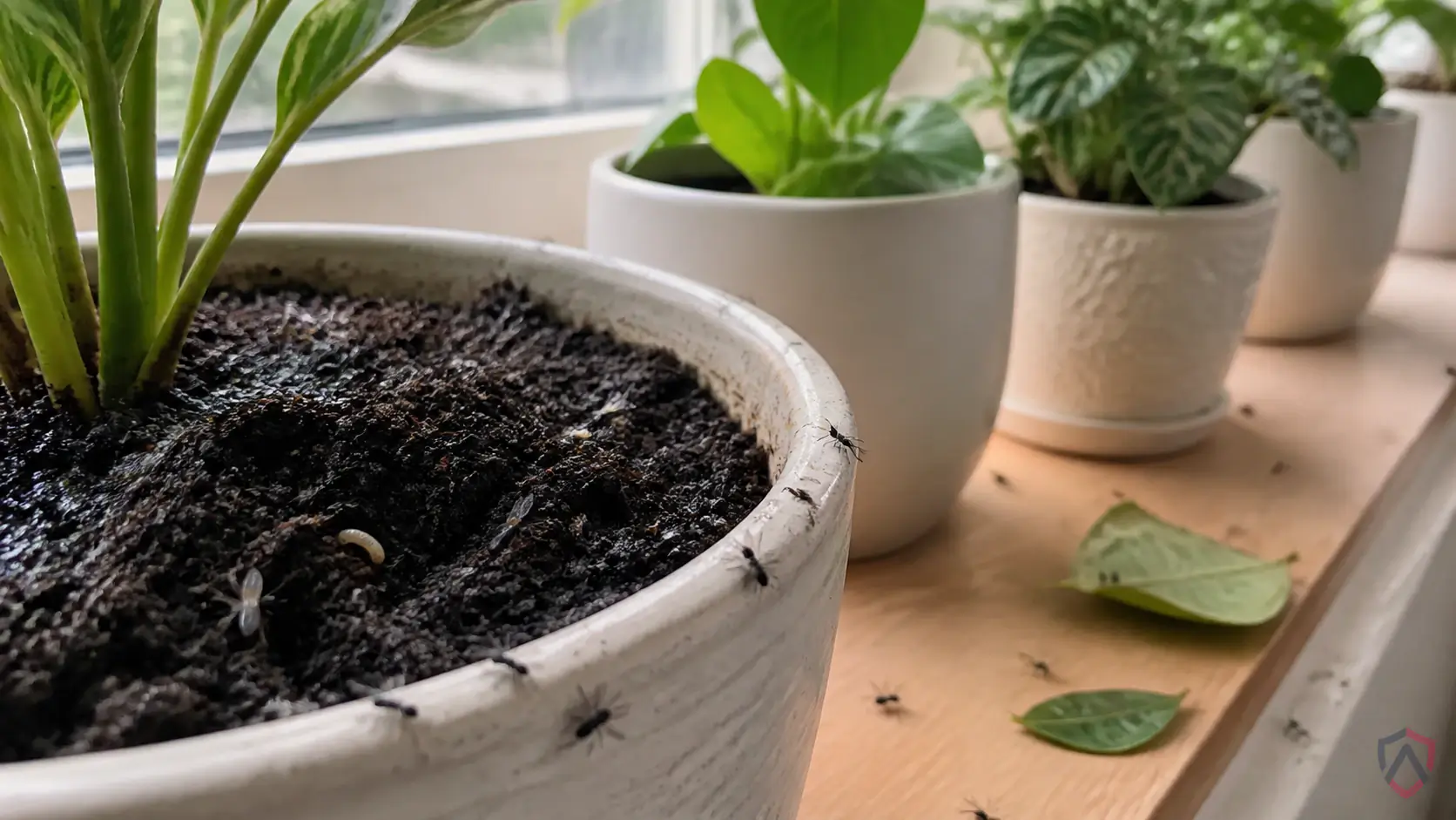Fungus Gnats activity in drains, trash areas, compost, damp mops, houseplants, floor sinks, fruit bowls, and exterior doors in Minnesota