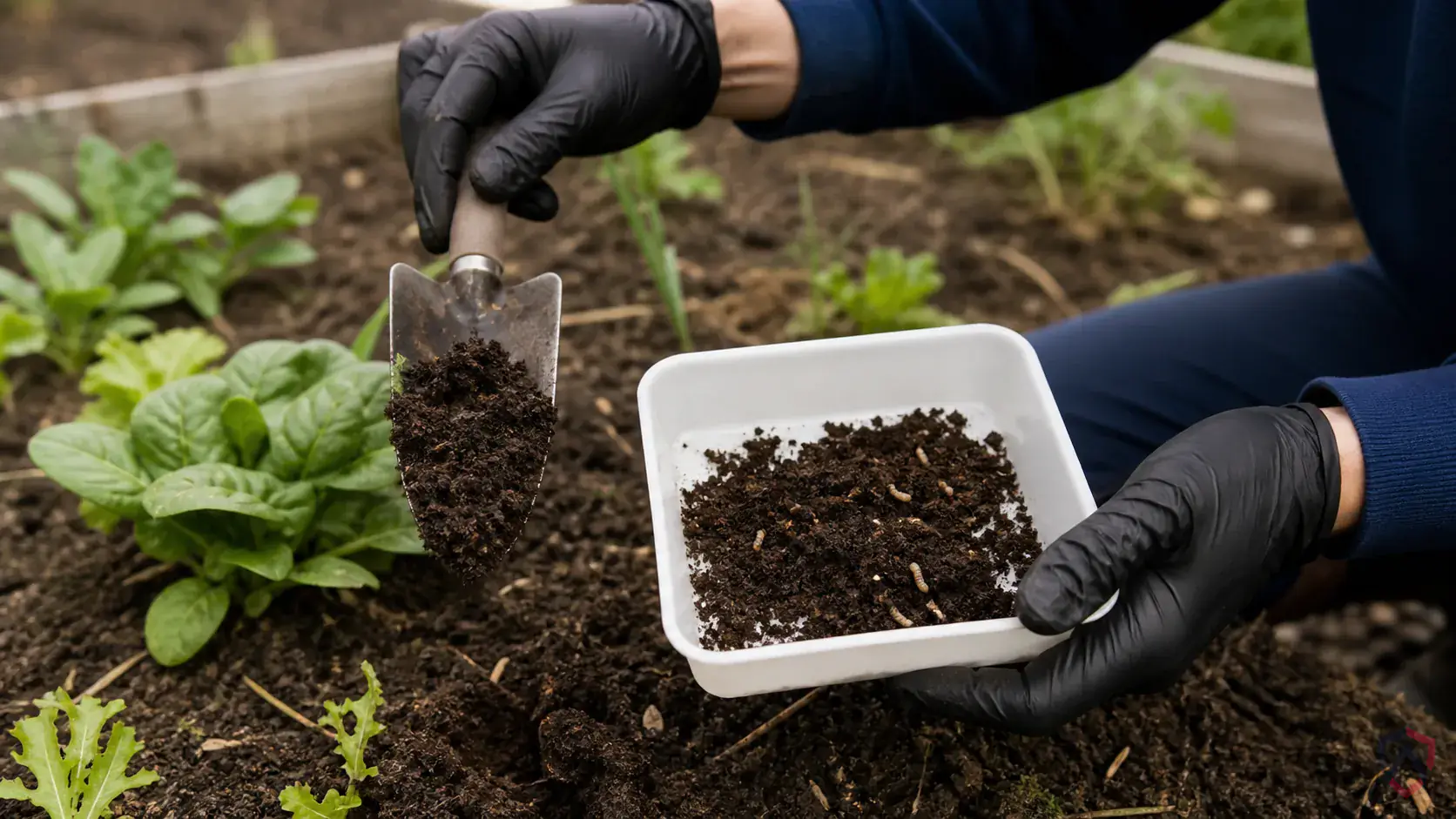 Inspection of affected plants, leaf undersides, turf edges, mulch beds, trunks, and nearby harborage during a suspected Garden Symphylans issue