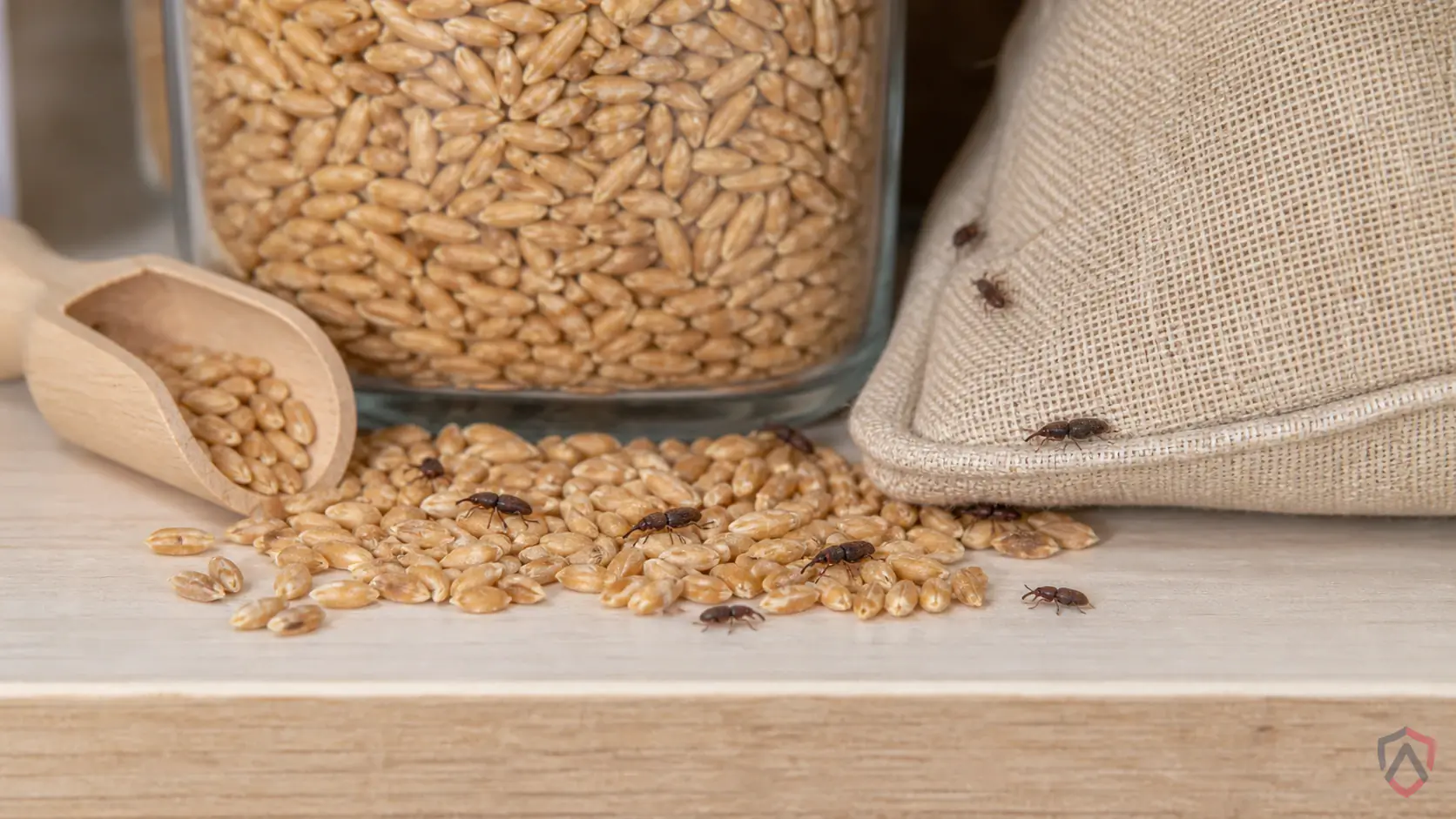 Granary Weevils activity in pantries, dry pet food, cereal, flour, rice, spices, birdseed, warehouses, and restaurant storage in Minnesota