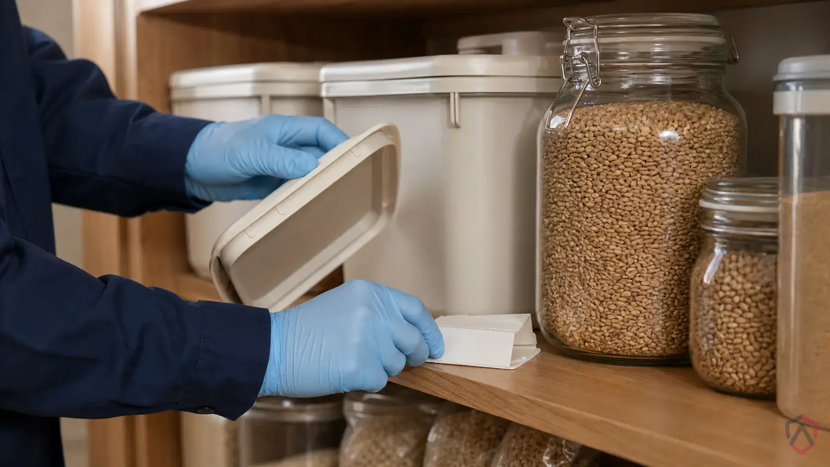 Inspection of dry goods, shelving cracks, storage rooms, discarded packaging, and product spill zones during a suspected Granary Weevils issue