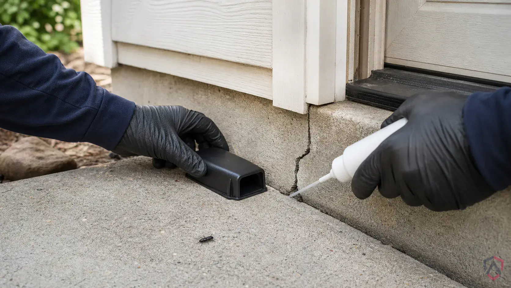 Inspection of thresholds, cracks, garage edges, window wells, mulch beds, and exterior lighting during a suspected Ground Beetles issue