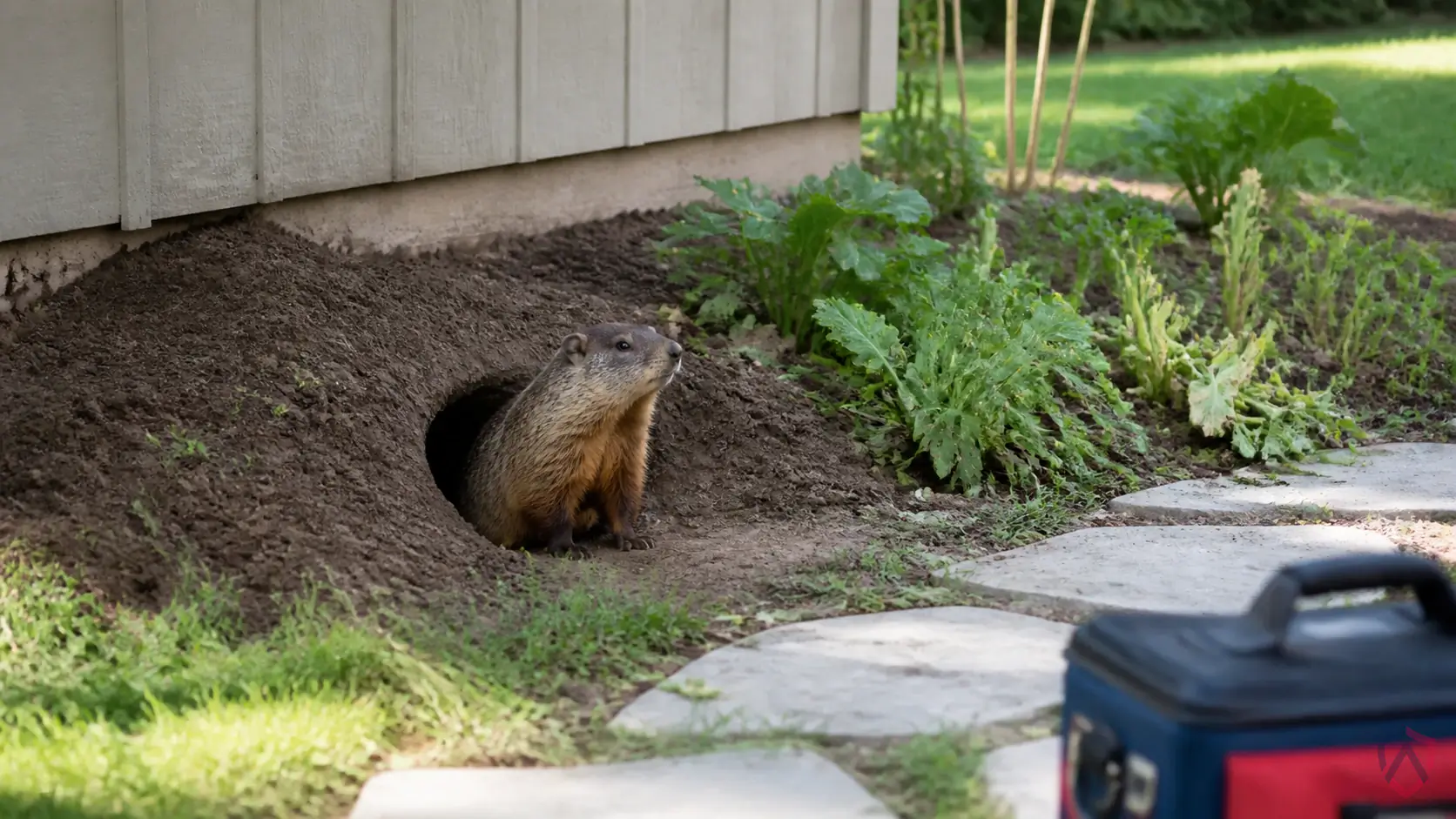 Groundhogs activity in burrows near decks, sheds, foundations, gardens, retaining walls, and brushy edges in Minnesota