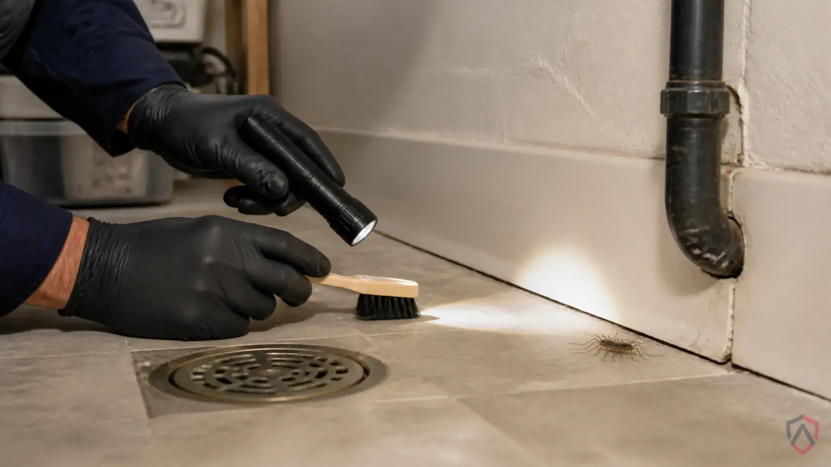 Inspection of perimeter gaps, siding transitions, window frames, doors, soffits, and overwintering entry points during a suspected House Centipedes issue