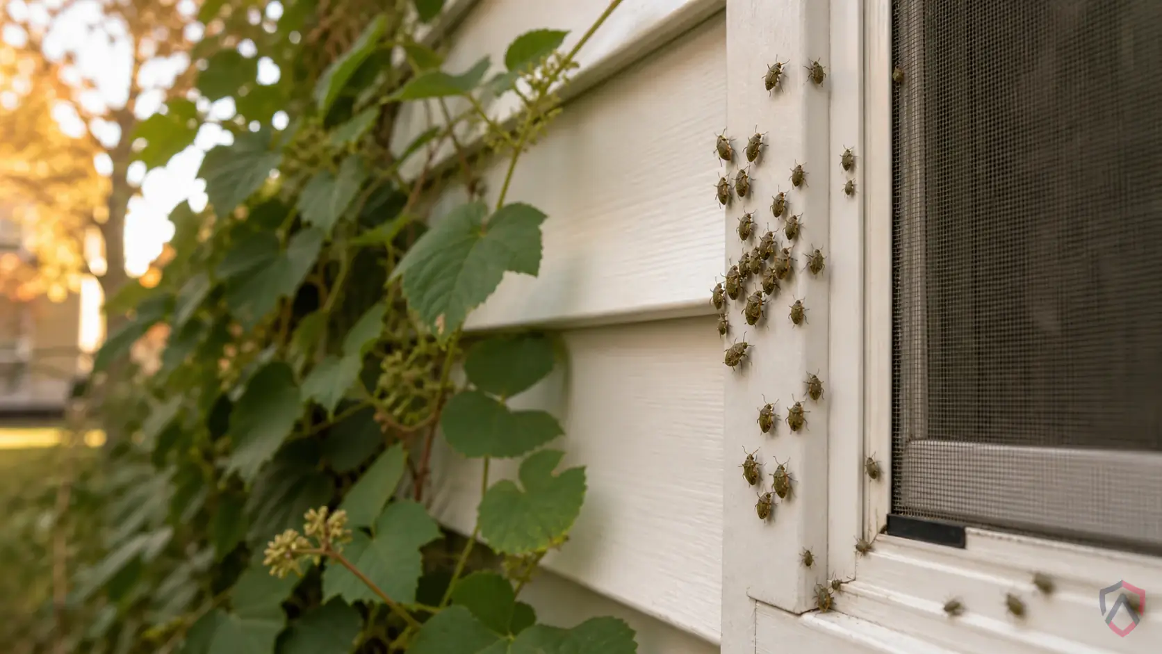 Kudzu Bugs activity in sunny siding, window frames, door thresholds, basements, garages, foundation cracks, and attic edges in Minnesota