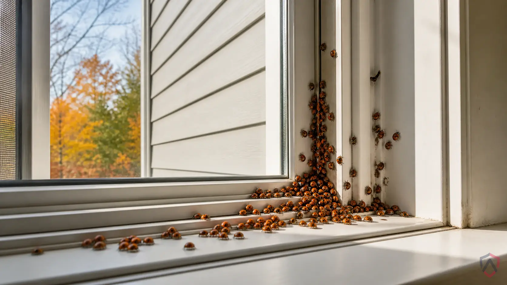 Lady Beetles activity in sunny siding, windows, attics, wall voids, upper rooms, and fall entry points in Minnesota