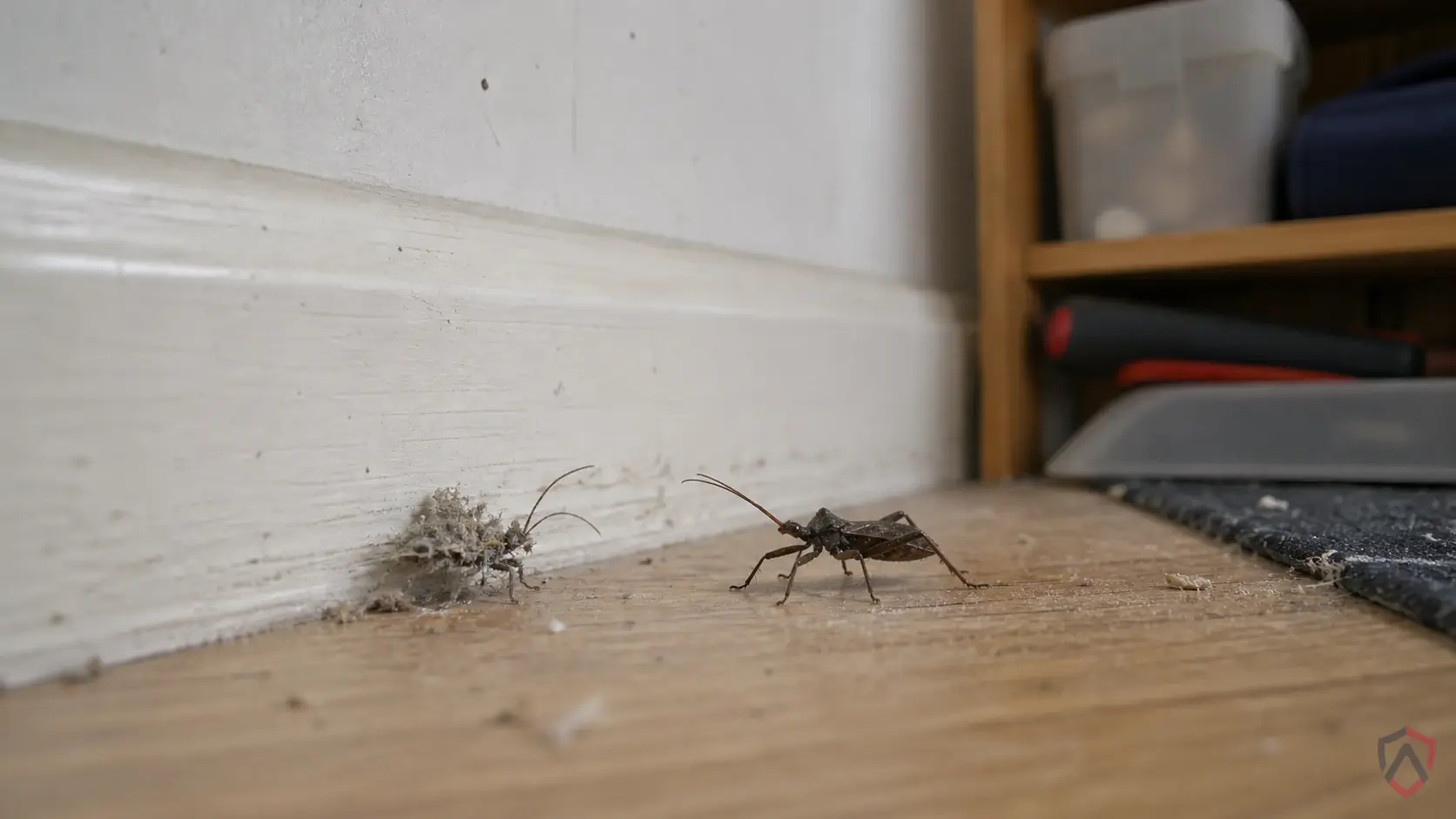 Masked Hunters activity in sunny siding, window frames, door thresholds, basements, garages, foundation cracks, and attic edges in Minnesota