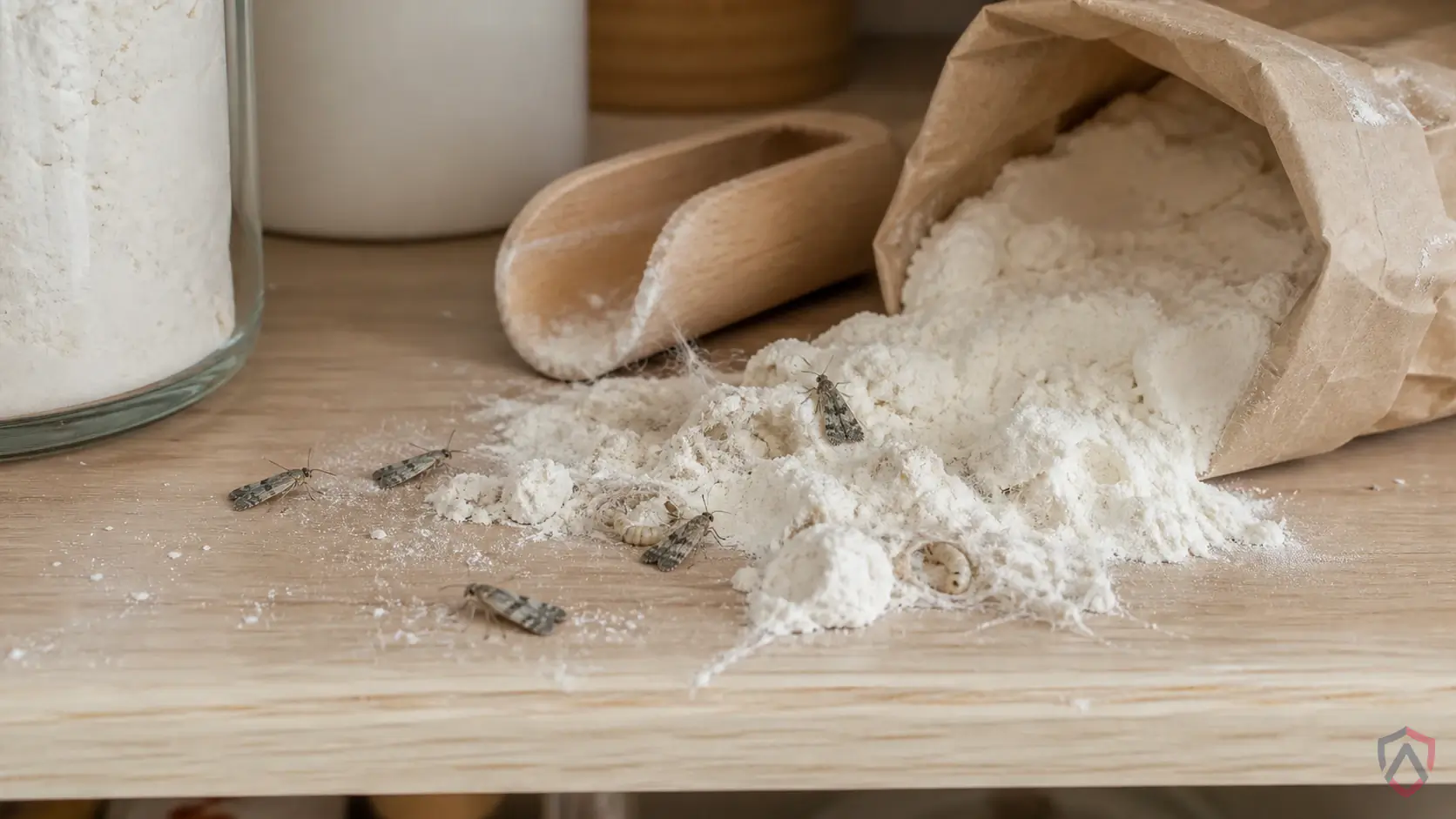 Mediterranean Flour Moths activity in pantries, dry pet food, cereal, flour, rice, spices, birdseed, warehouses, and restaurant storage in Minnesota