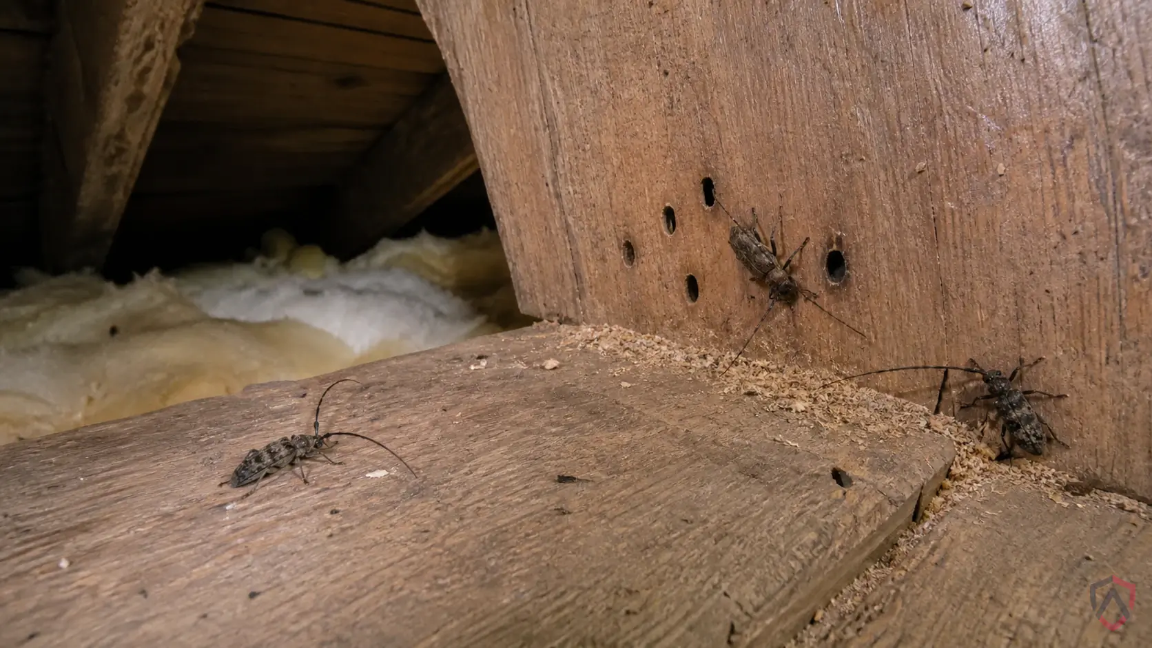 Old House Borers activity in wood trim, sill plates, crawl spaces, basements, deck connections, window frames, and damp framing in Minnesota