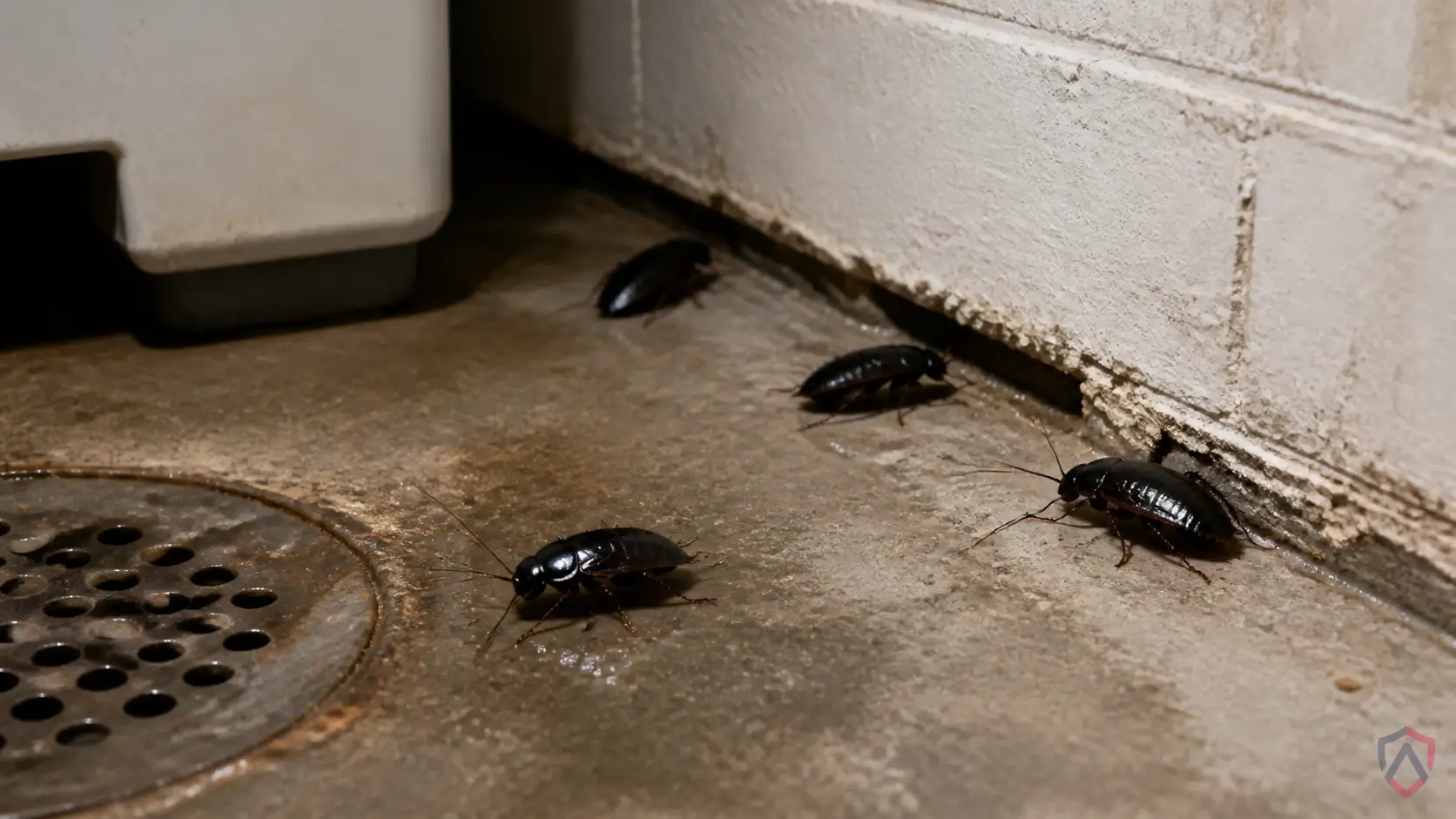 Oriental Cockroach activity in kitchens, bathrooms, utility rooms, drains, wall voids, storage areas, and warm appliance spaces in Minnesota